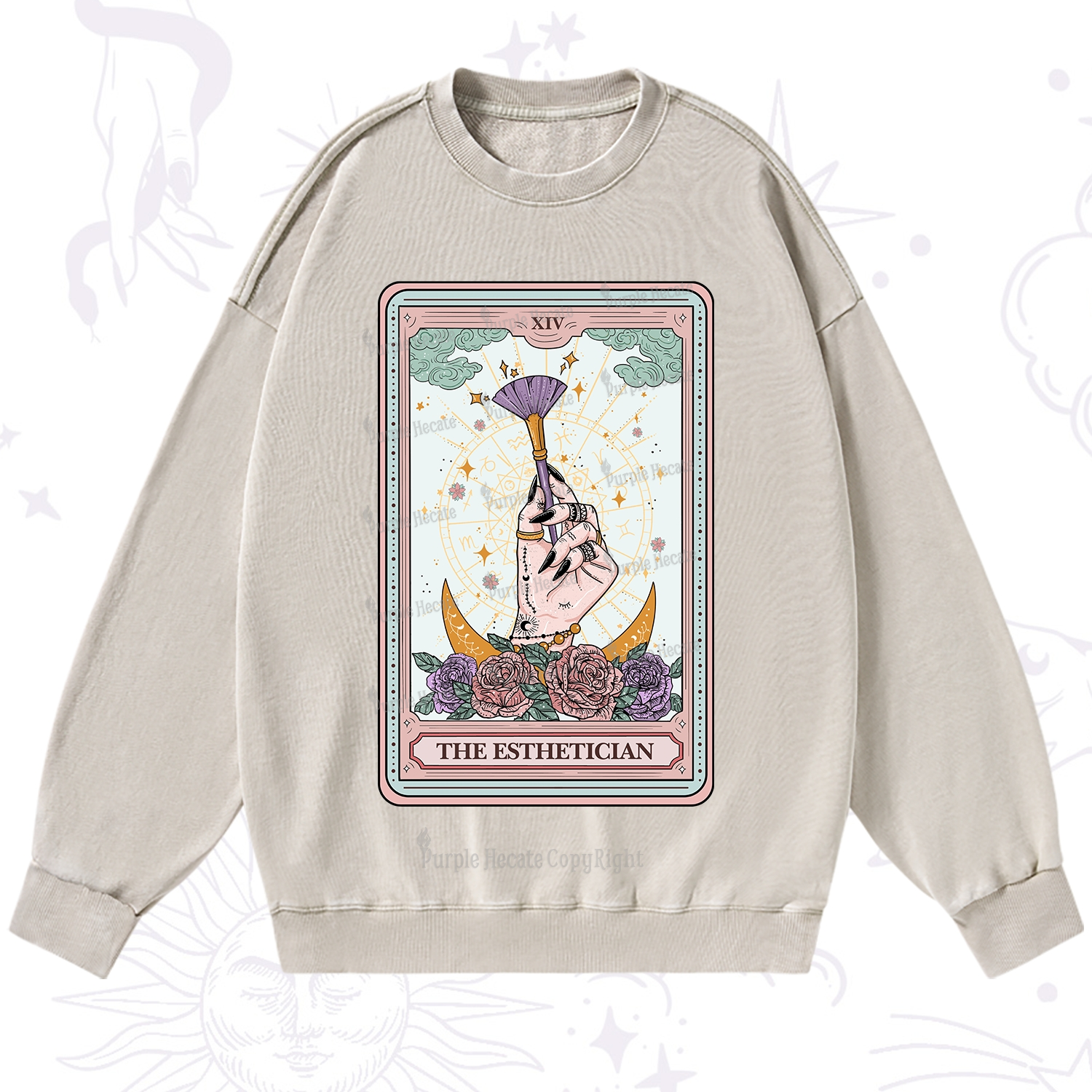 Purplehecate The Esthetician Tarot Card Washed Sweatshirt