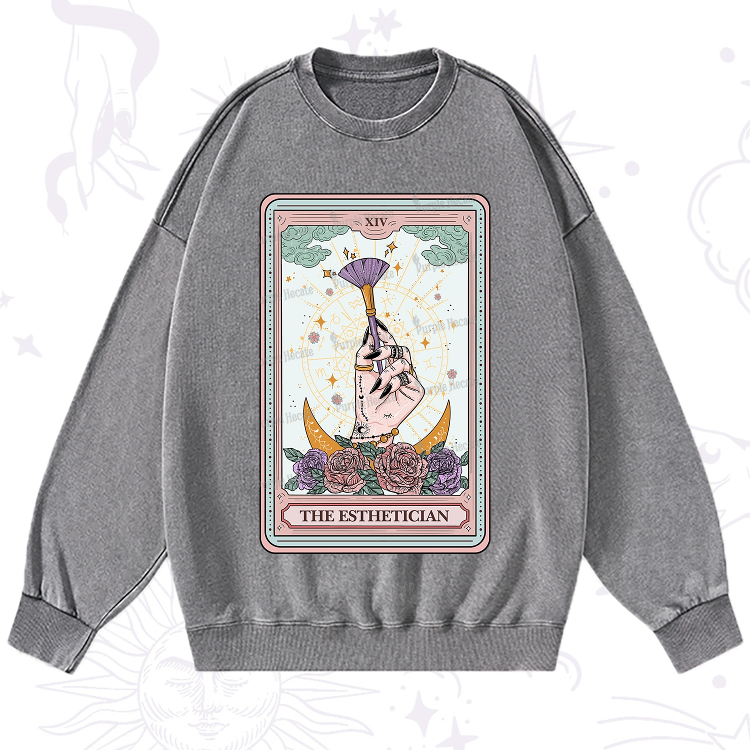Purplehecate The Esthetician Tarot Card Washed Sweatshirt