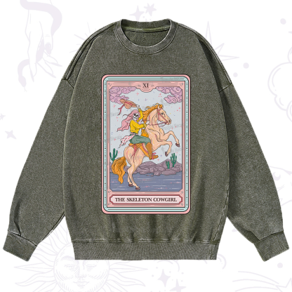 Purplehecate The Skeleton Cowgirl Tarot Card Washed Sweatshirt