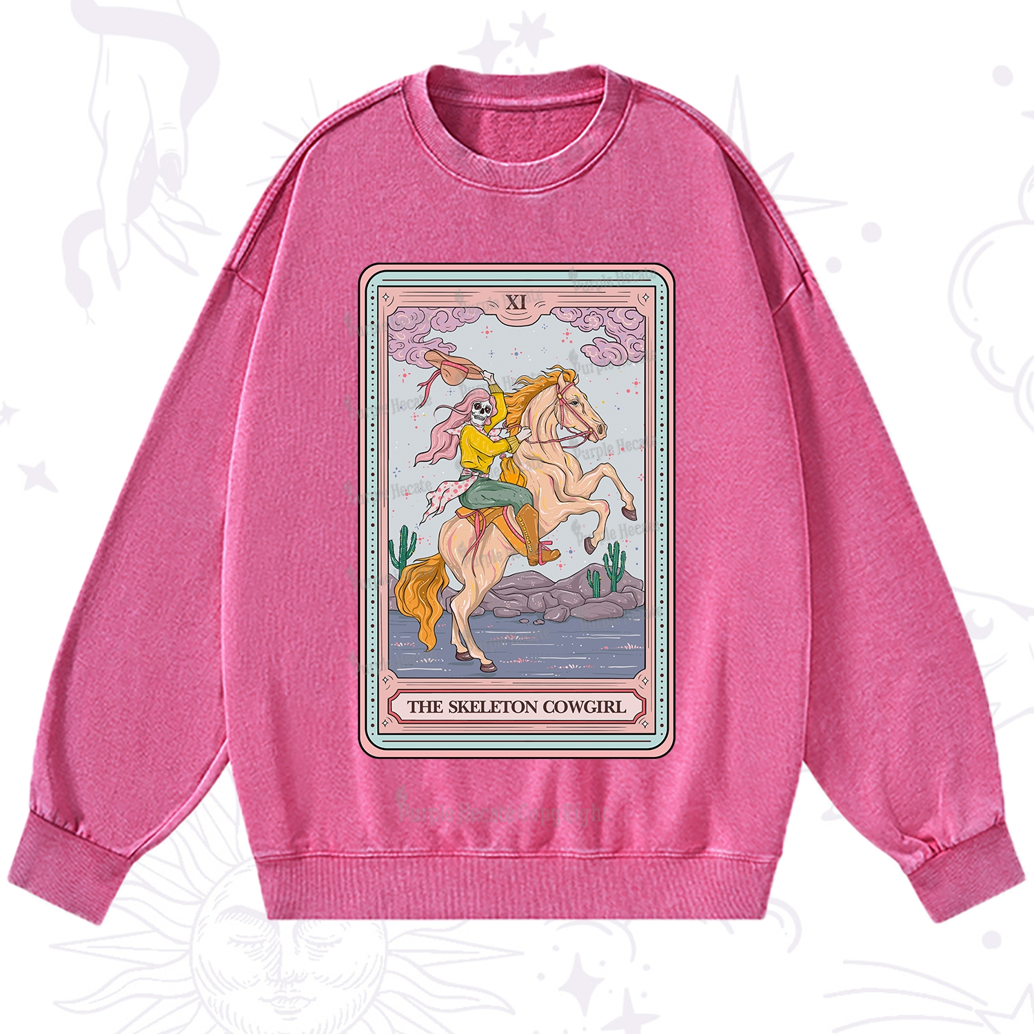 Purplehecate The Skeleton Cowgirl Tarot Card Washed Sweatshirt