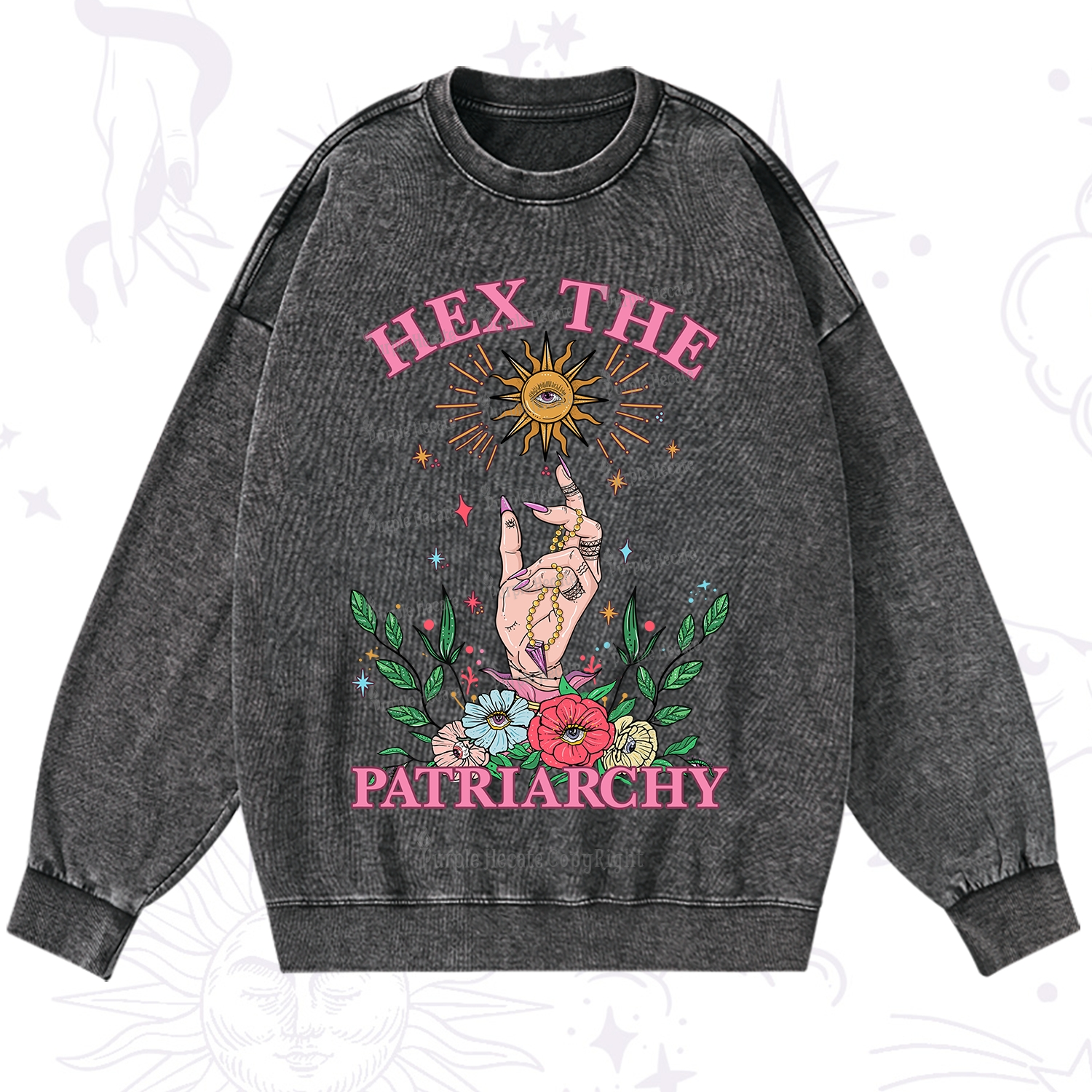 Purplehecate Hex The Patriarchy Witchy Washed Sweatshirt