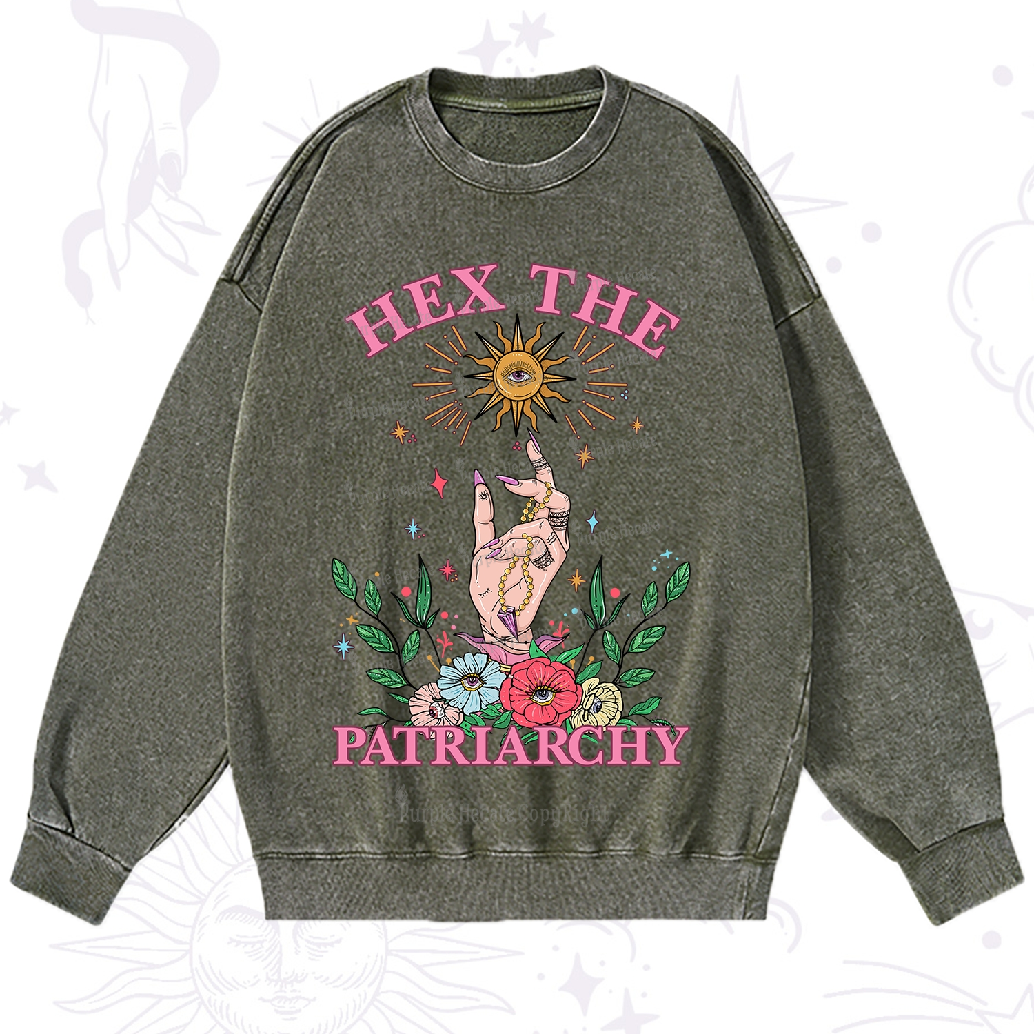 Purplehecate Hex The Patriarchy Witchy Washed Sweatshirt