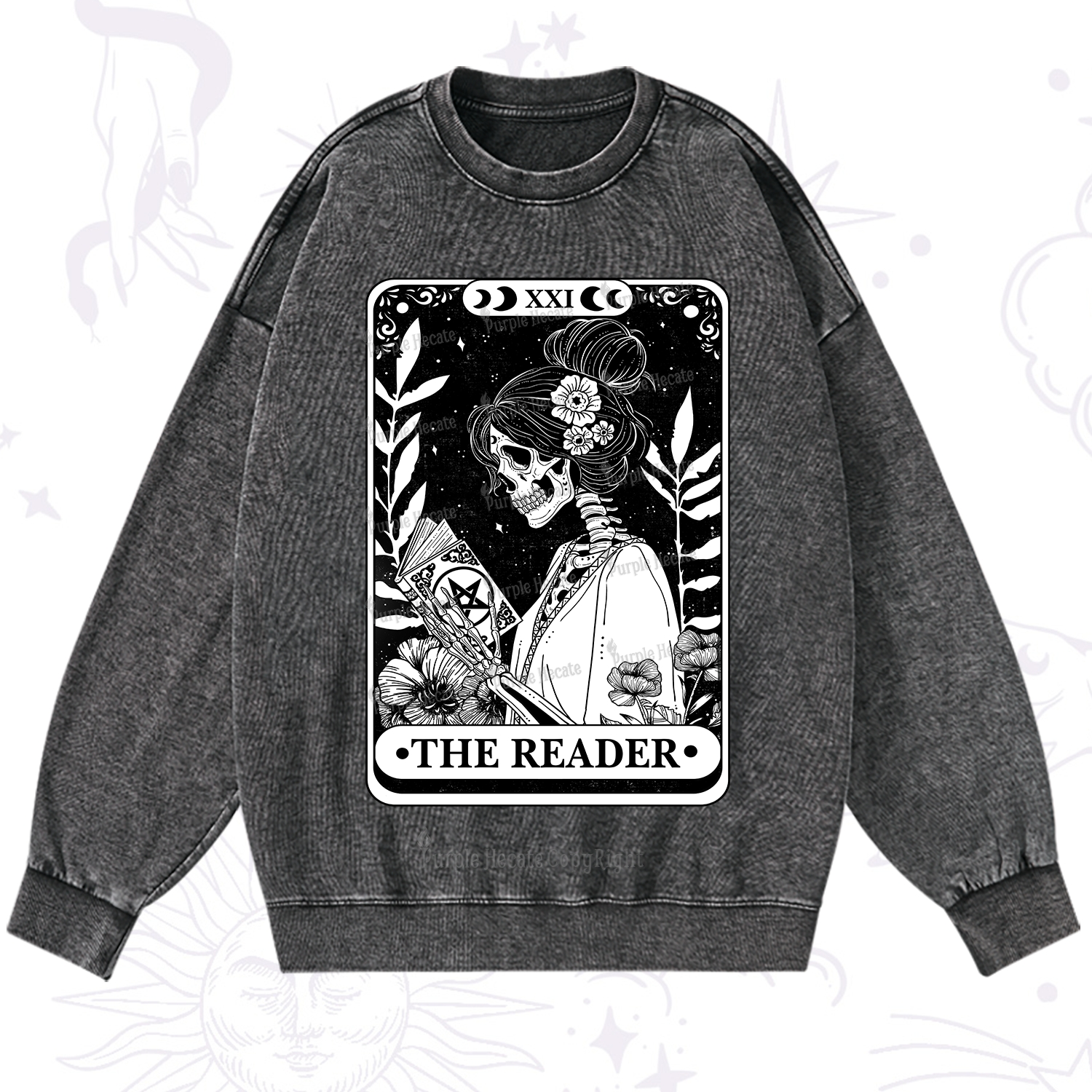 Purplehecate The Reader Skeleton Tarot Washed Sweatshirt