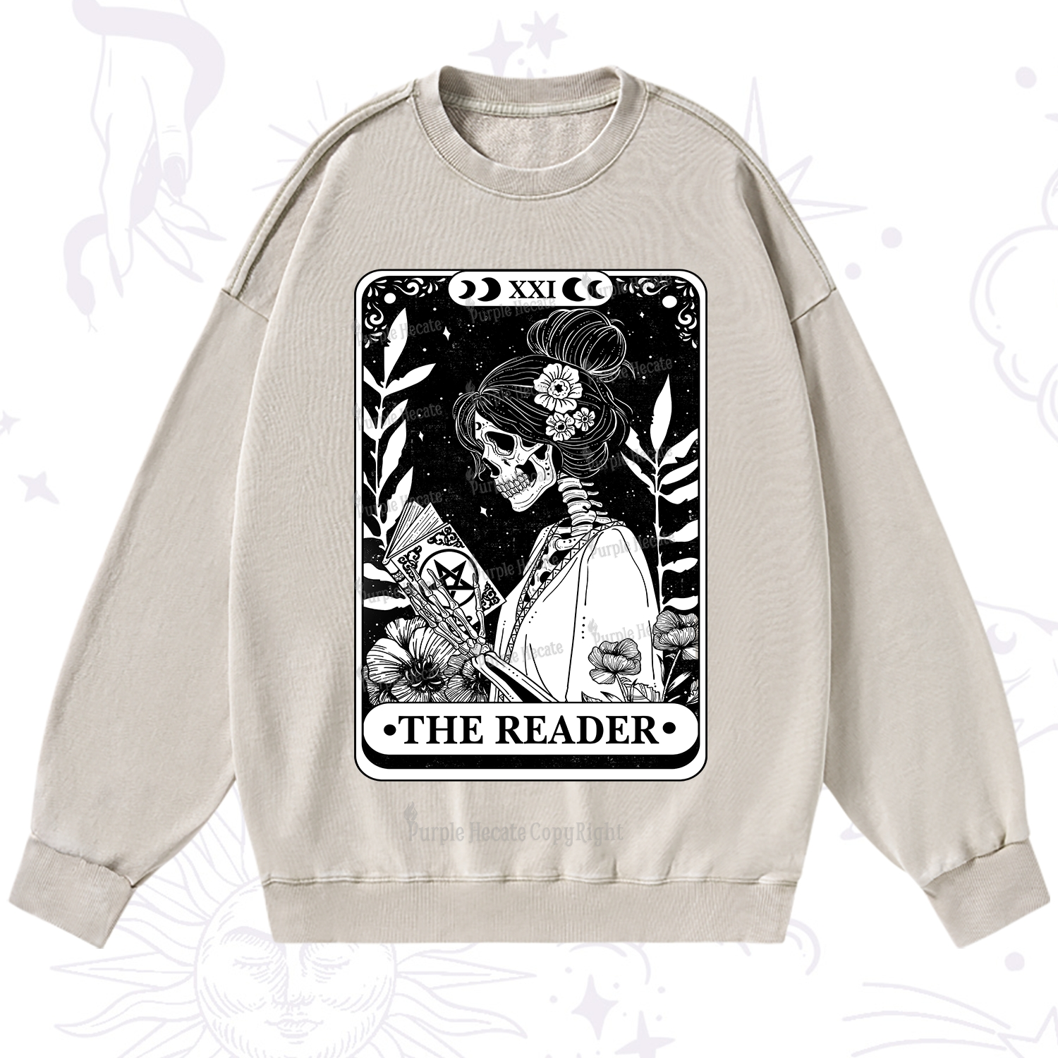 Purplehecate The Reader Skeleton Tarot Washed Sweatshirt
