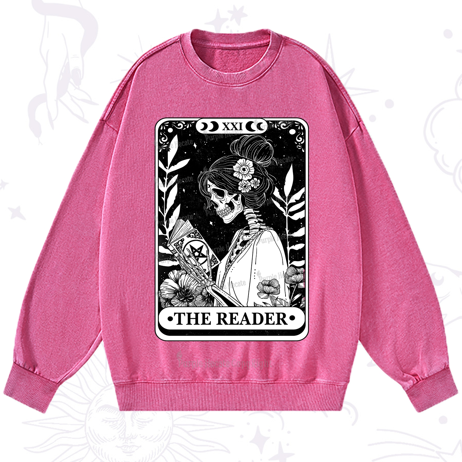 Purplehecate The Reader Skeleton Tarot Washed Sweatshirt