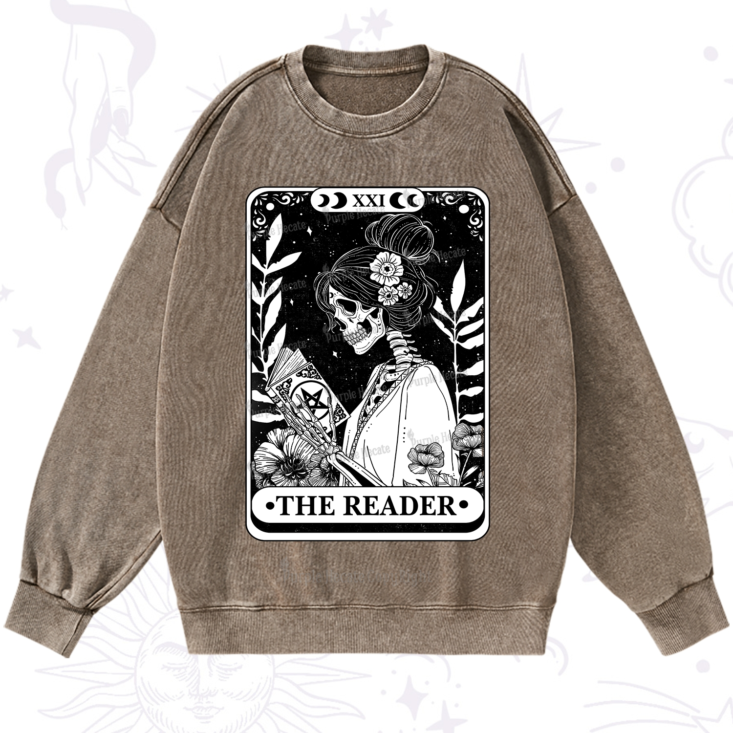 Purplehecate The Reader Skeleton Tarot Washed Sweatshirt