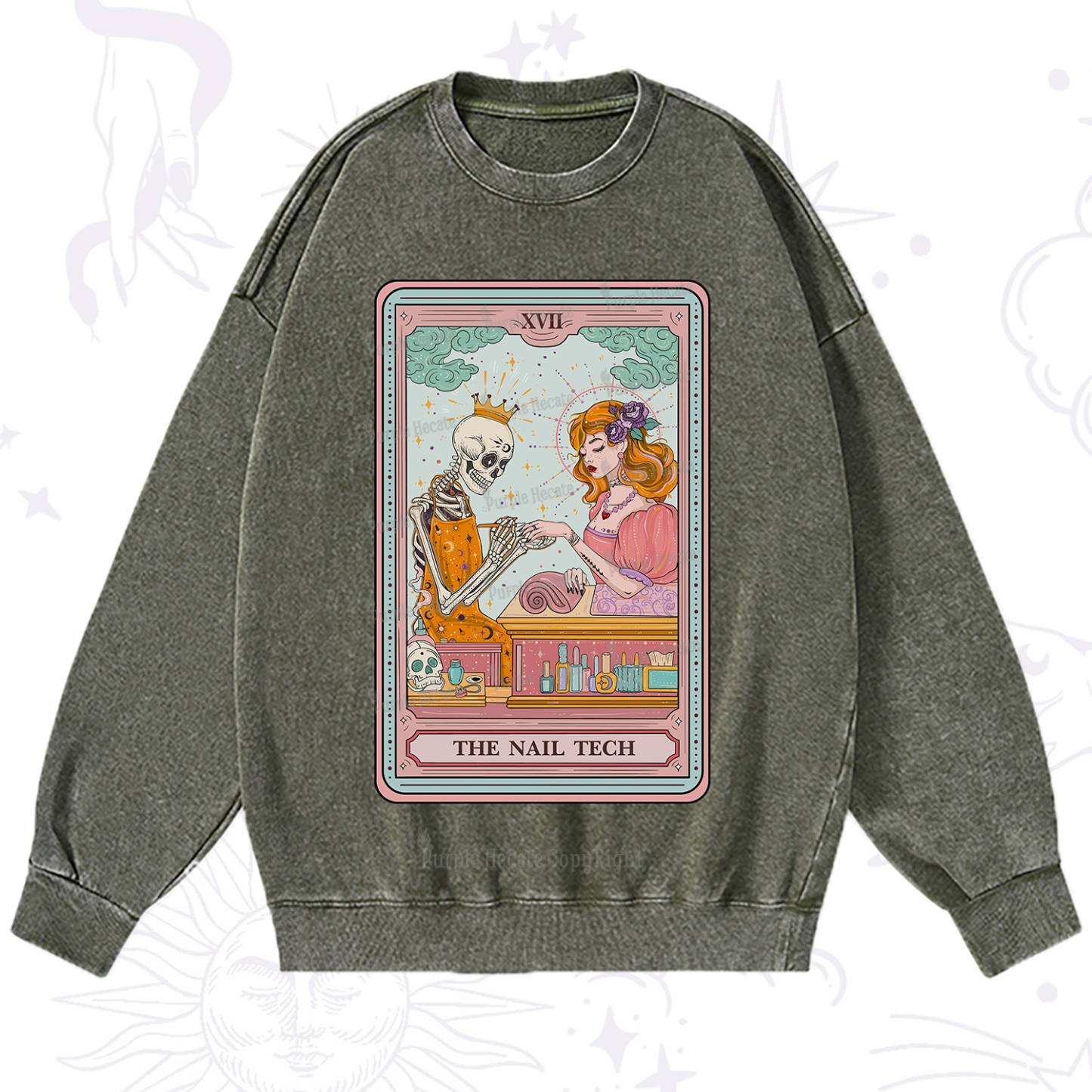 Purplehecate The Nail Tech Life Tarot Washed Sweatshirt