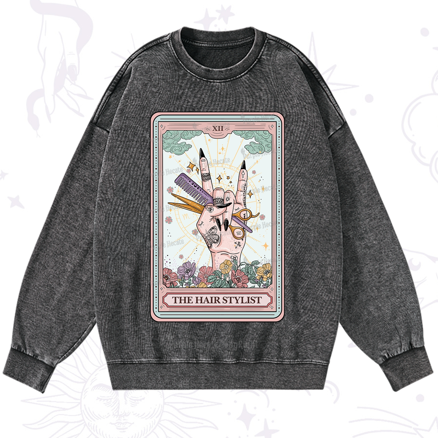 Purplehecate The Hair Stylist Tarot Washed Sweatshirt