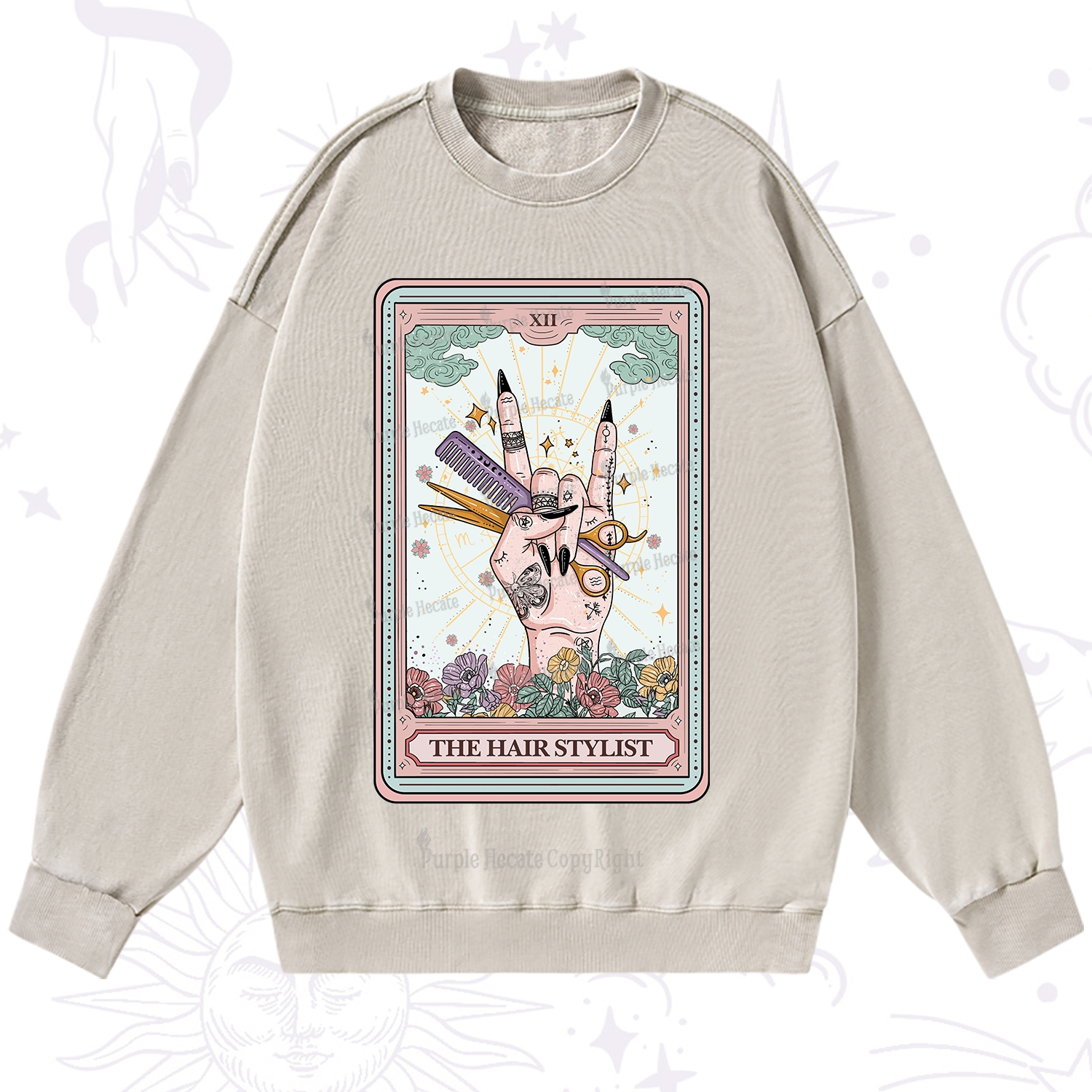 Purplehecate The Hair Stylist Tarot Washed Sweatshirt