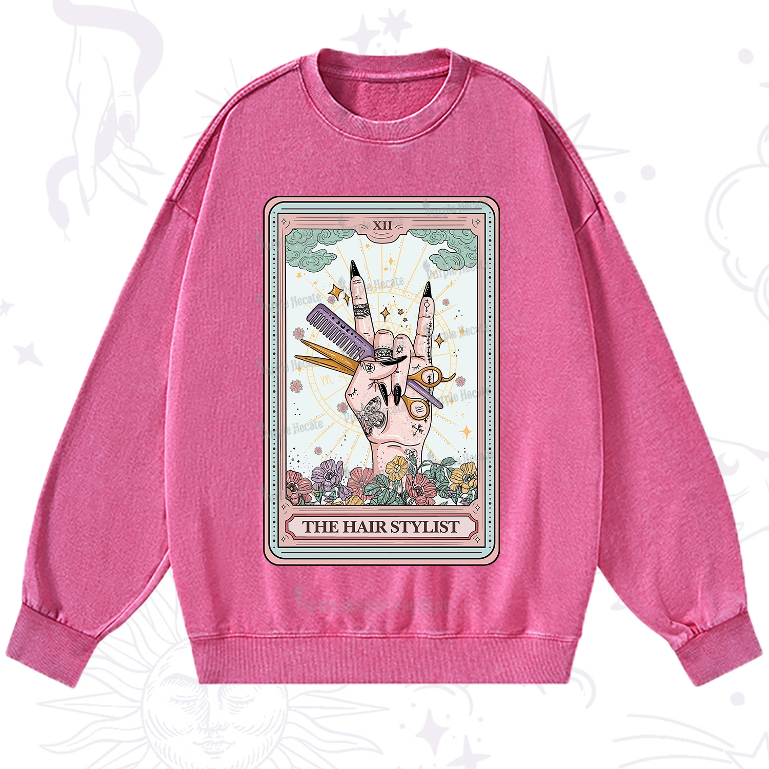 Purplehecate The Hair Stylist Tarot Washed Sweatshirt