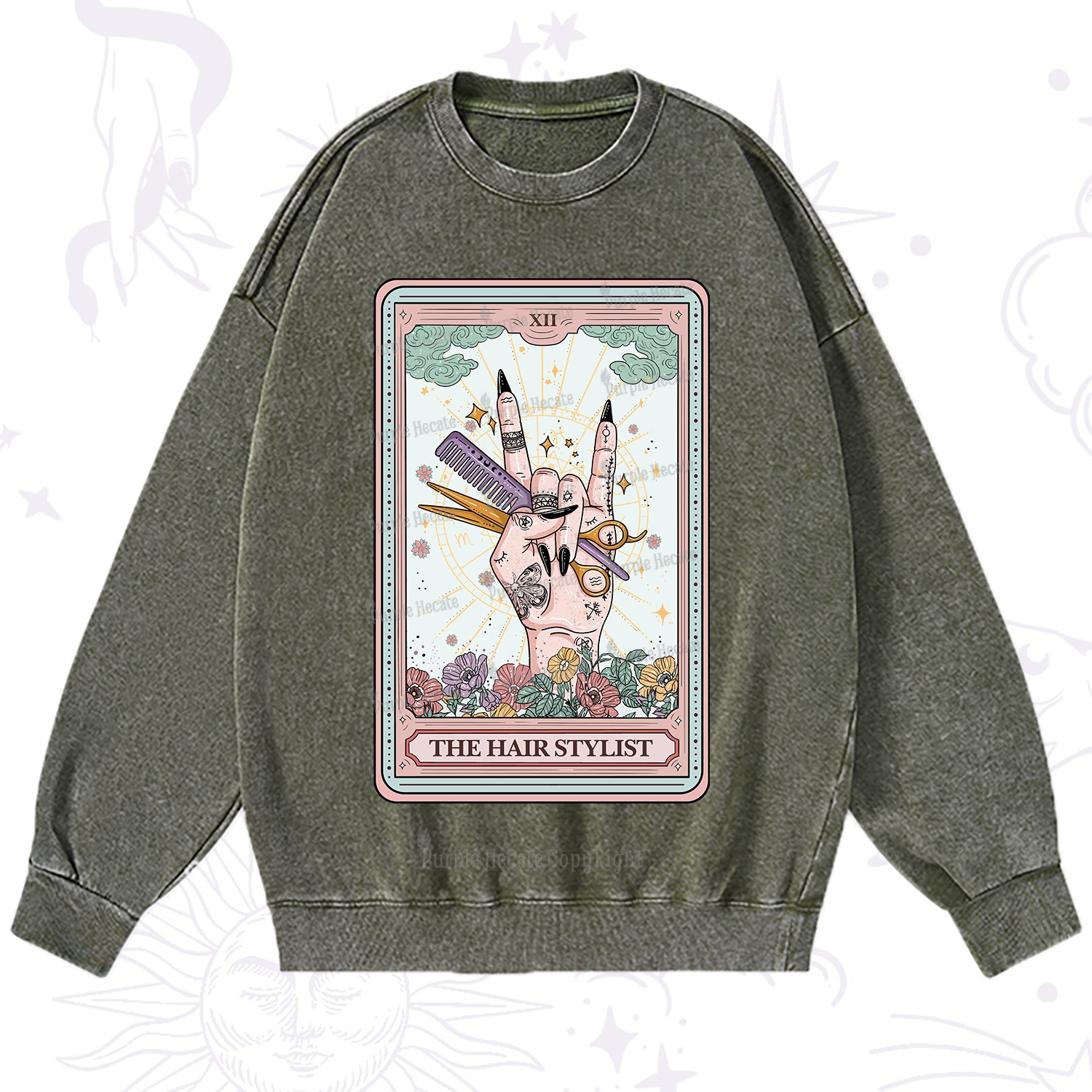 Purplehecate The Hair Stylist Tarot Washed Sweatshirt