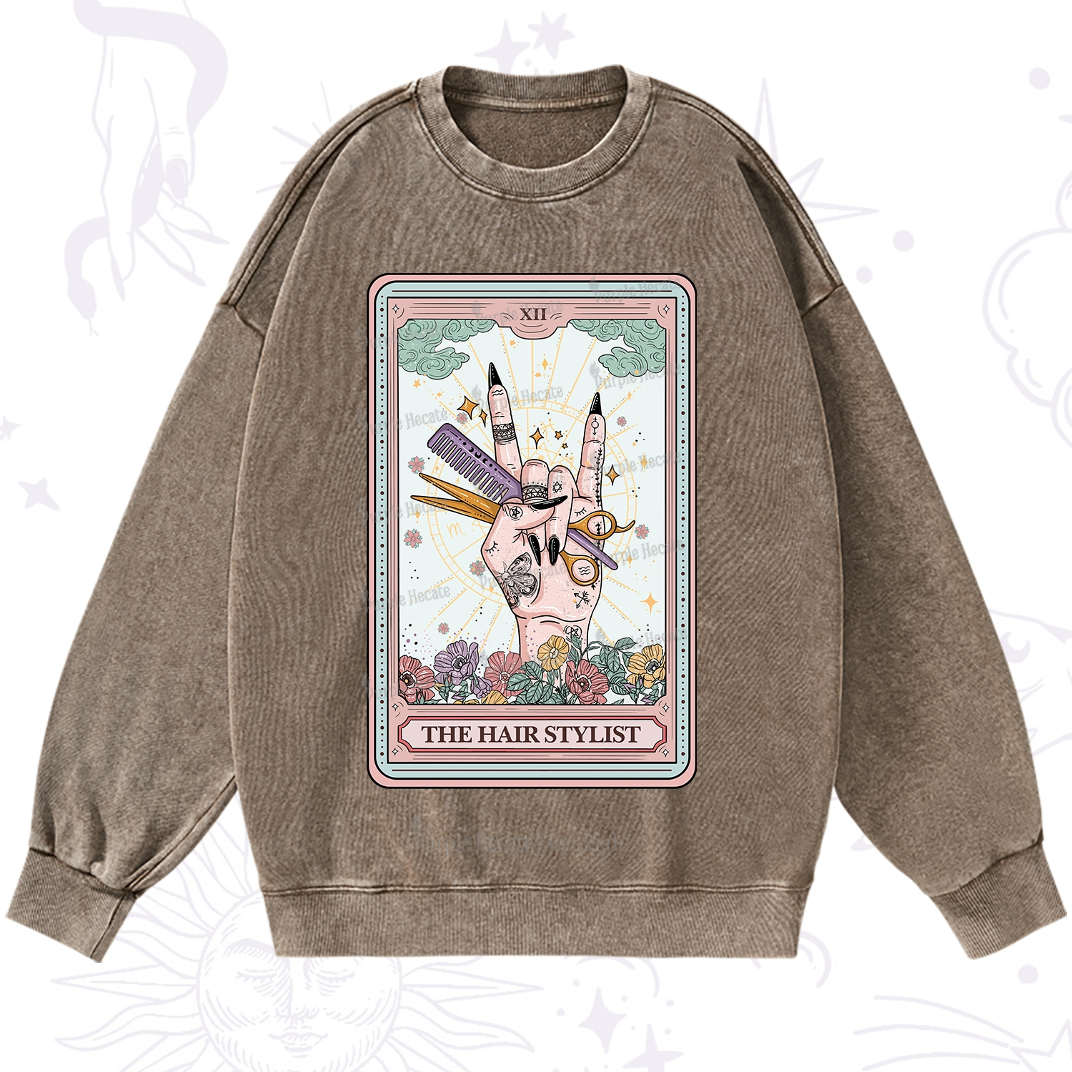 Purplehecate The Hair Stylist Tarot Washed Sweatshirt