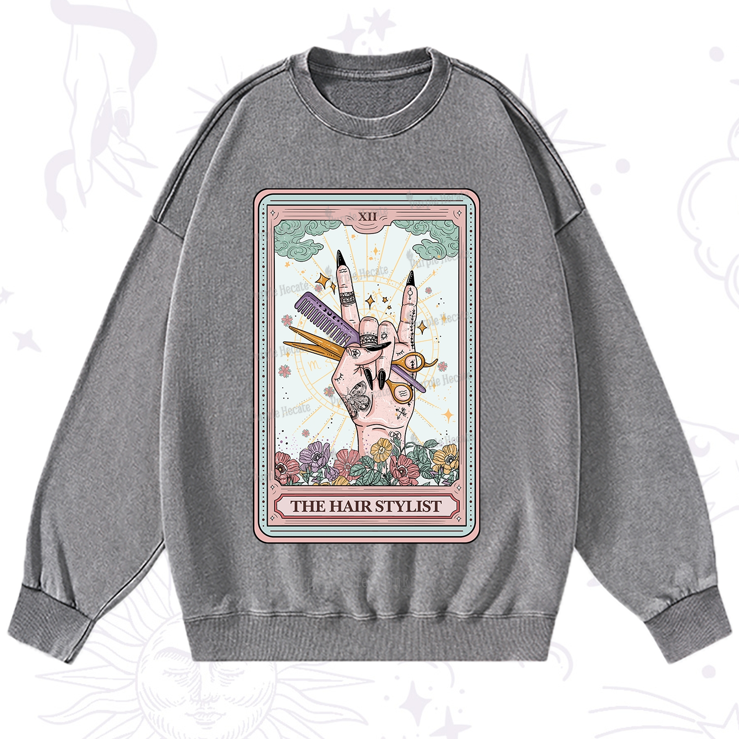 Purplehecate The Hair Stylist Tarot Washed Sweatshirt