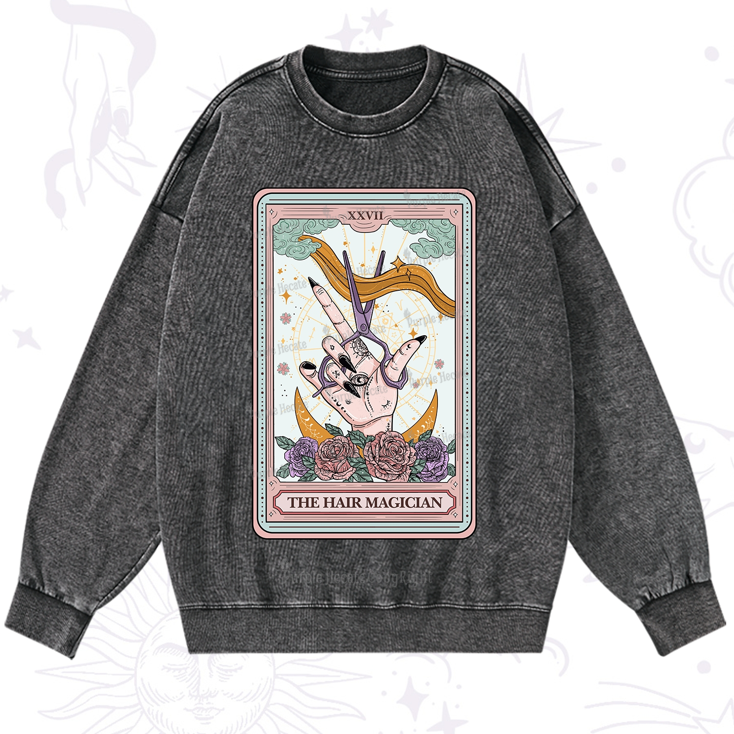 Purplehecate The Hair Magician Tarot Washed Sweatshirt
