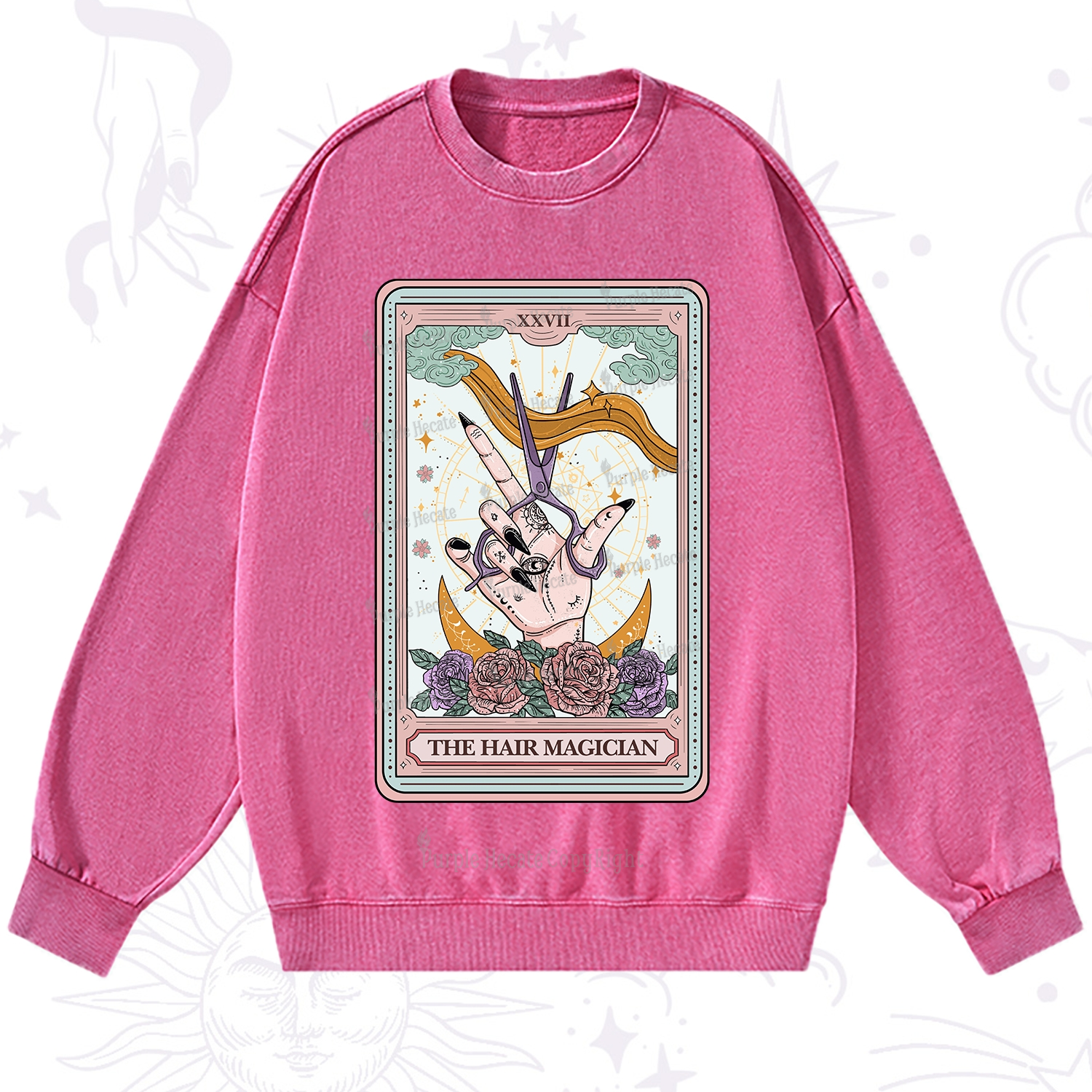 Purplehecate The Hair Magician Tarot Washed Sweatshirt