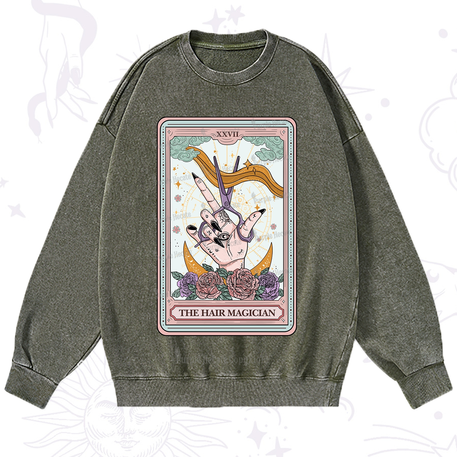 Purplehecate The Hair Magician Tarot Washed Sweatshirt