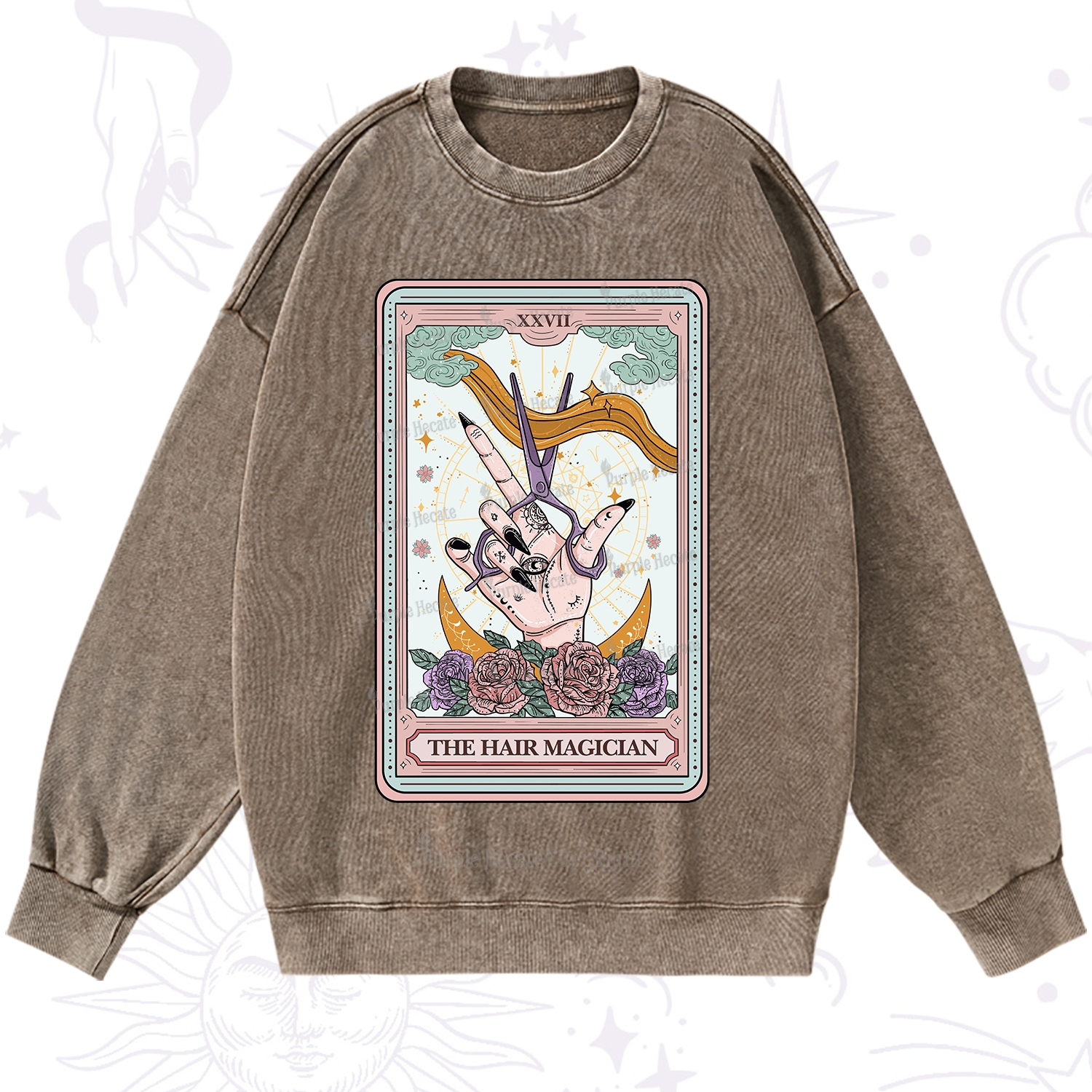 Purplehecate The Hair Magician Tarot Washed Sweatshirt