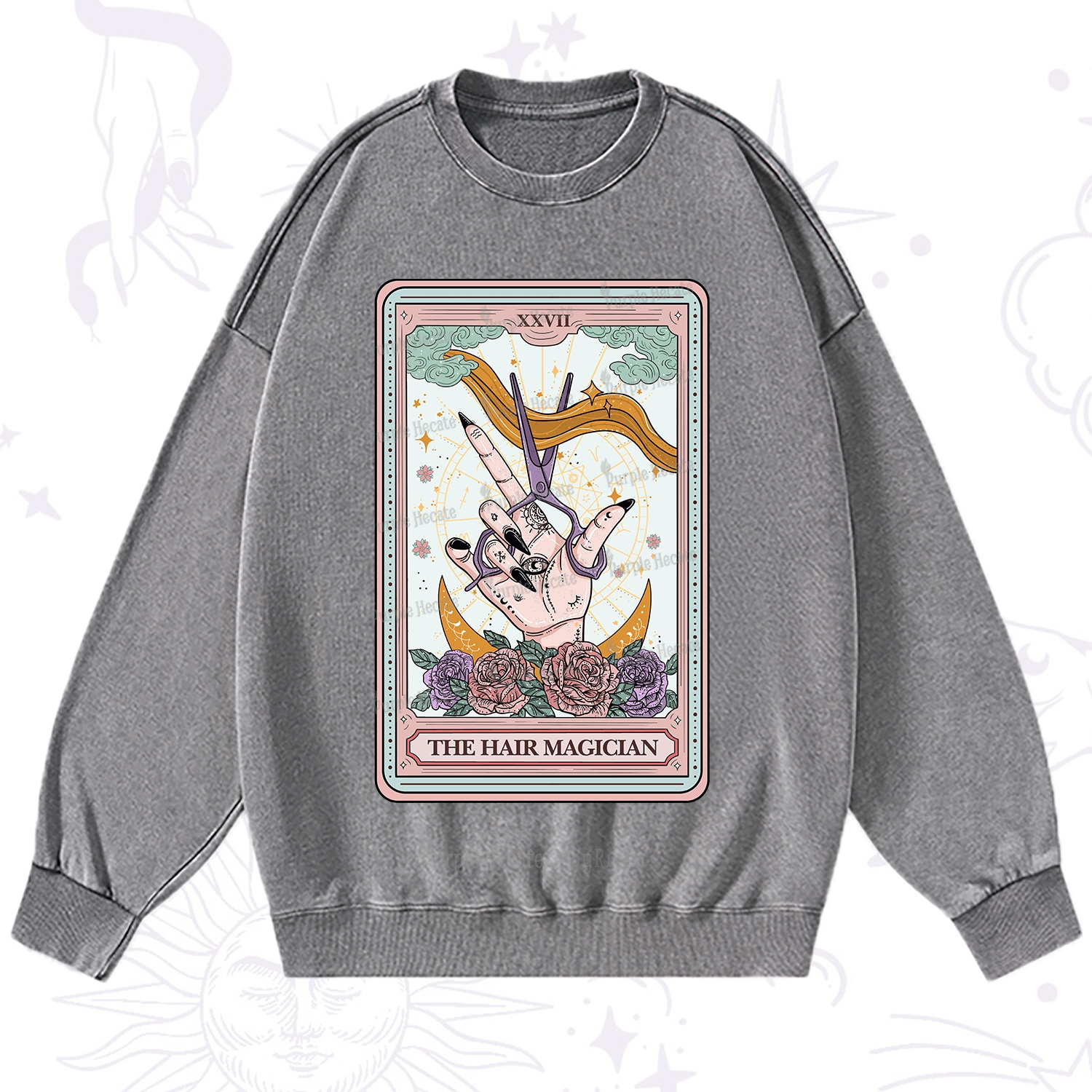 Purplehecate The Hair Magician Tarot Washed Sweatshirt