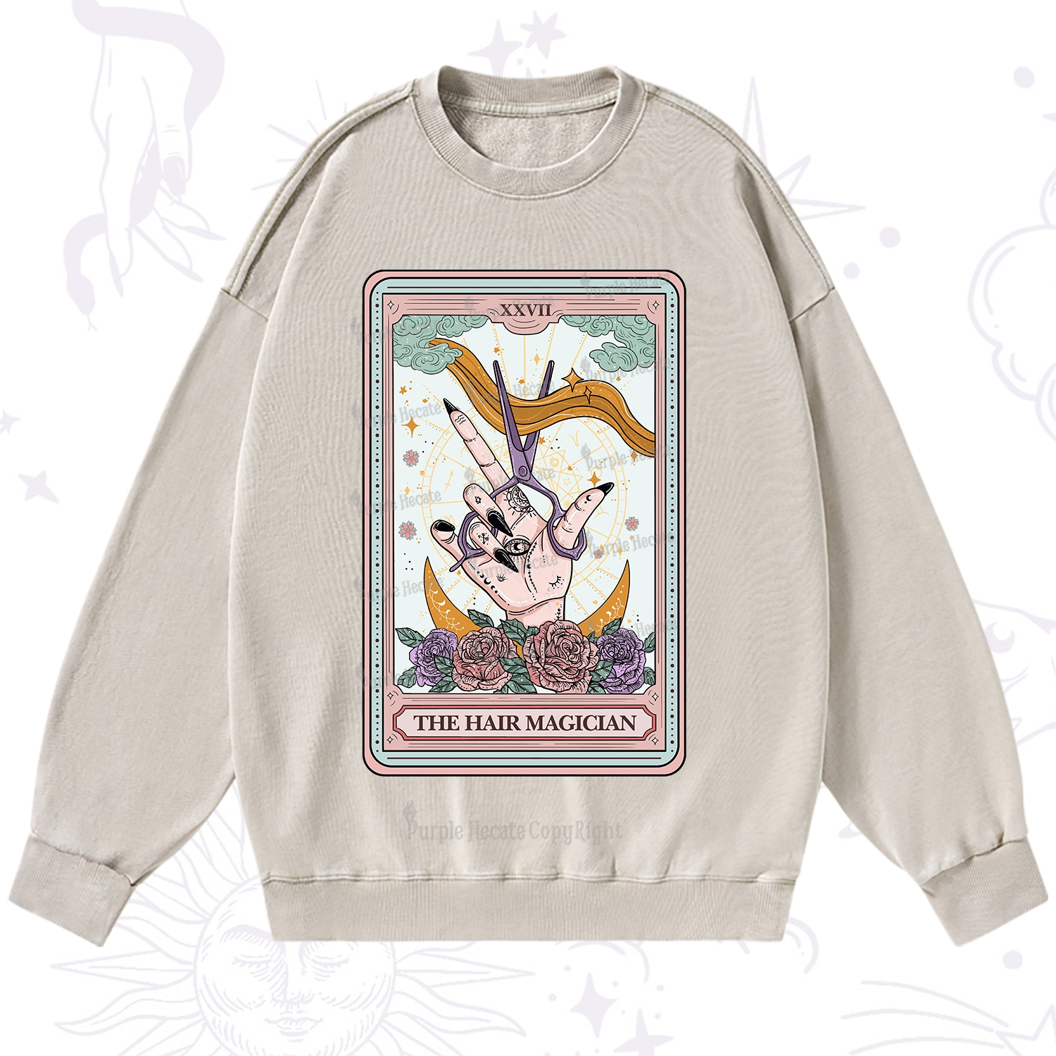 Purplehecate The Hair Magician Tarot Washed Sweatshirt
