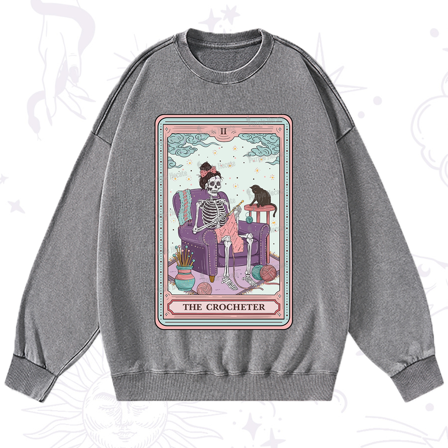Purplehecate The Crocheter Tarot Washed Sweatshirt