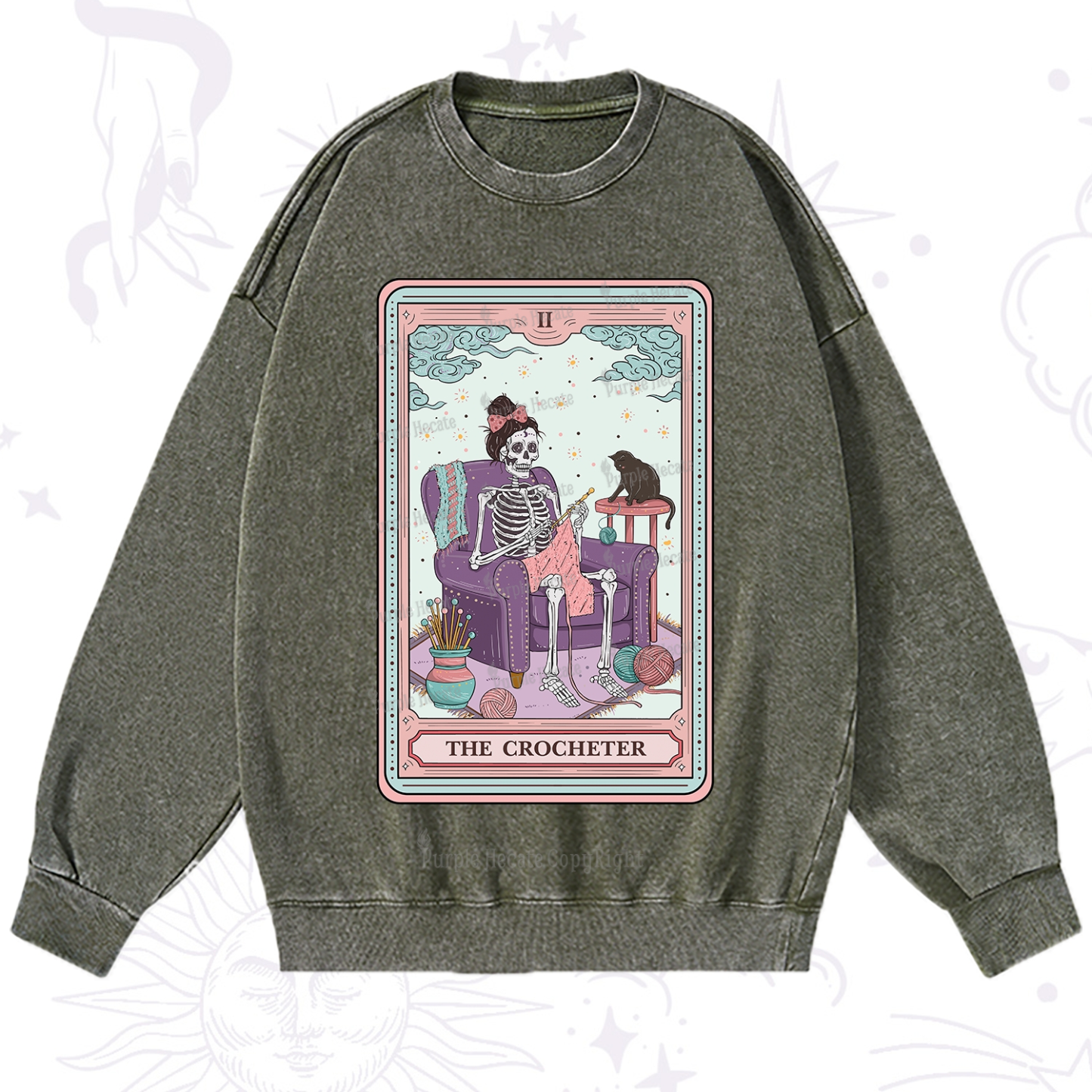 Purplehecate The Crocheter Tarot Washed Sweatshirt