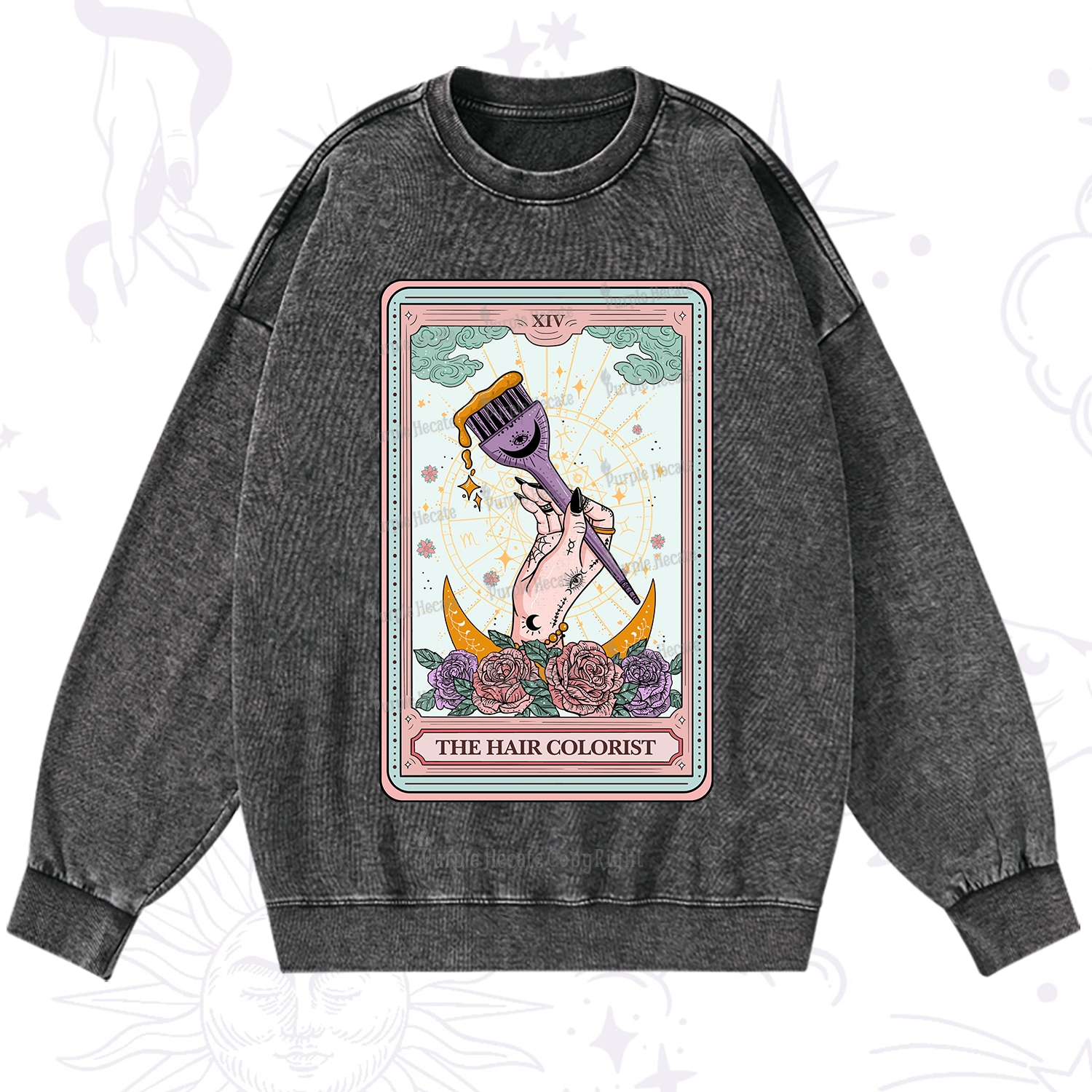 Purplehecate The Hair Colorist Tarot Washed Sweatshirt