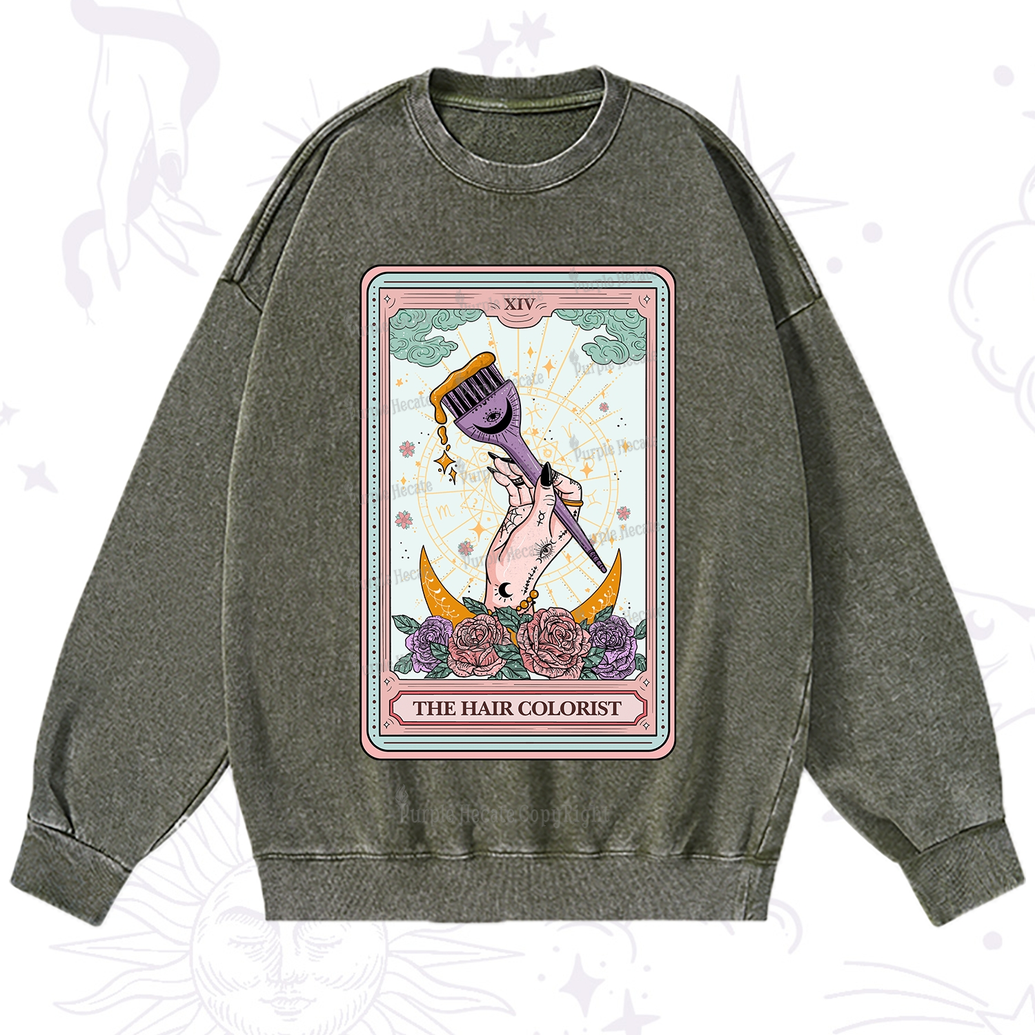 Purplehecate The Hair Colorist Tarot Washed Sweatshirt