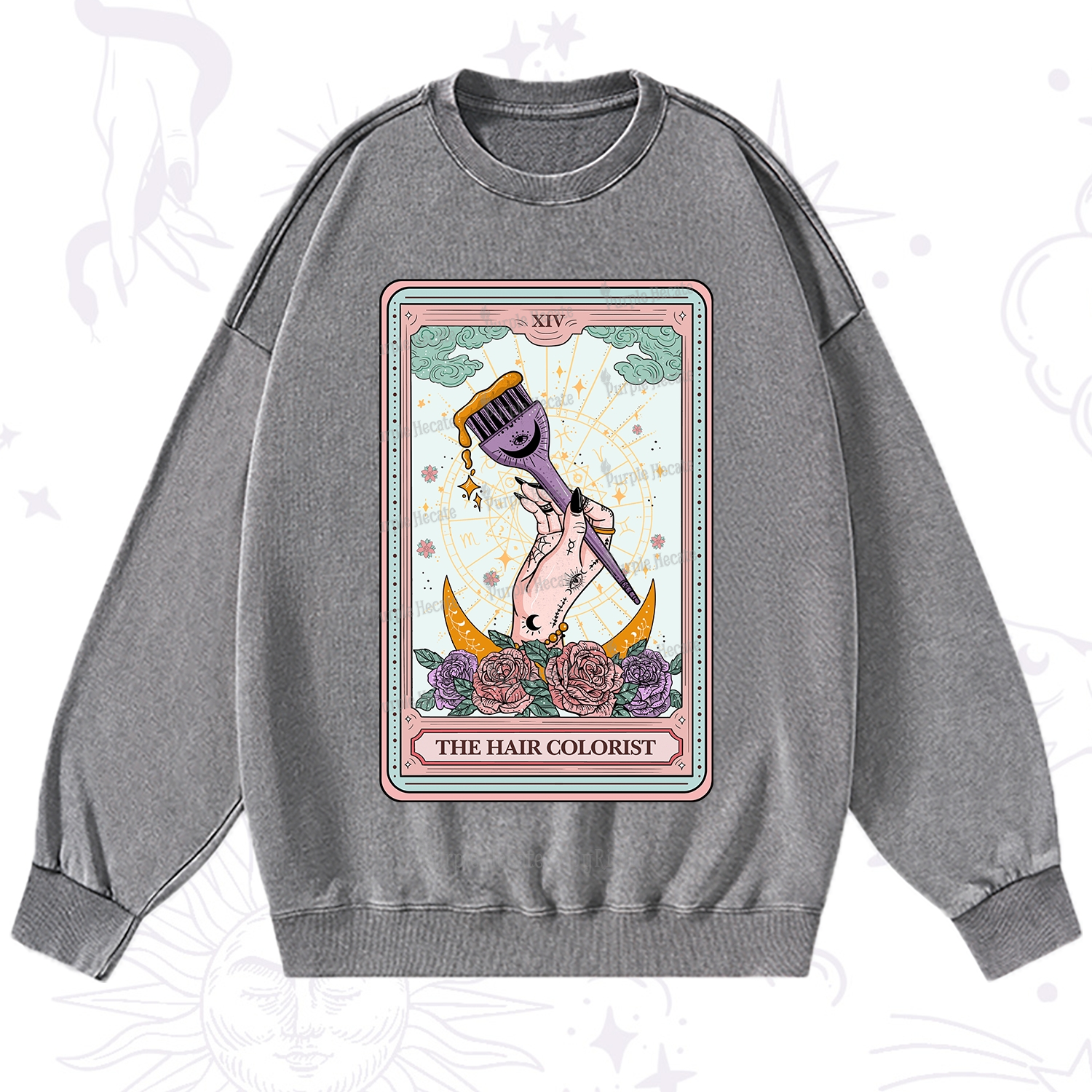 Purplehecate The Hair Colorist Tarot Washed Sweatshirt