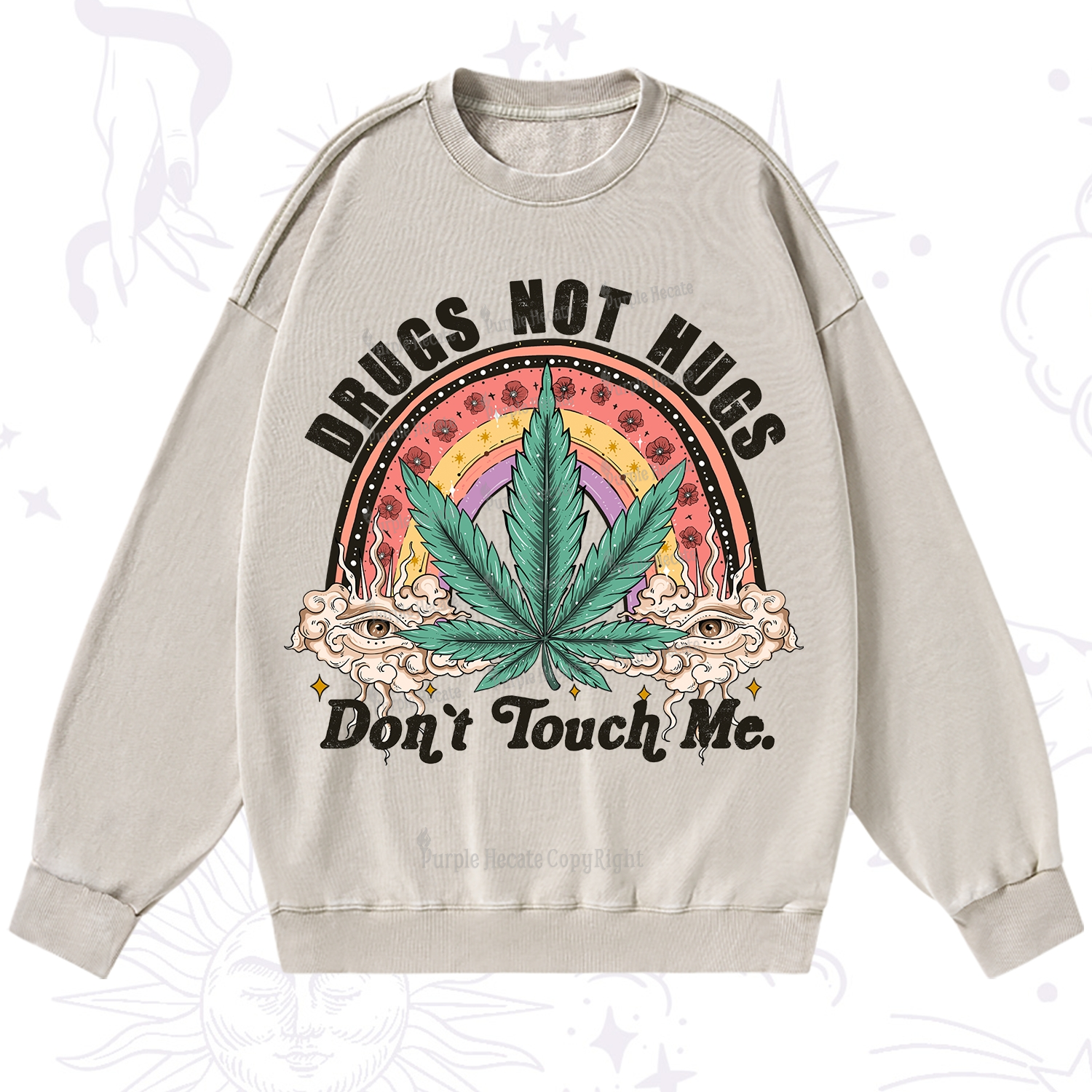Purplehecate Drugs Not Hugs Washed Sweatshirt