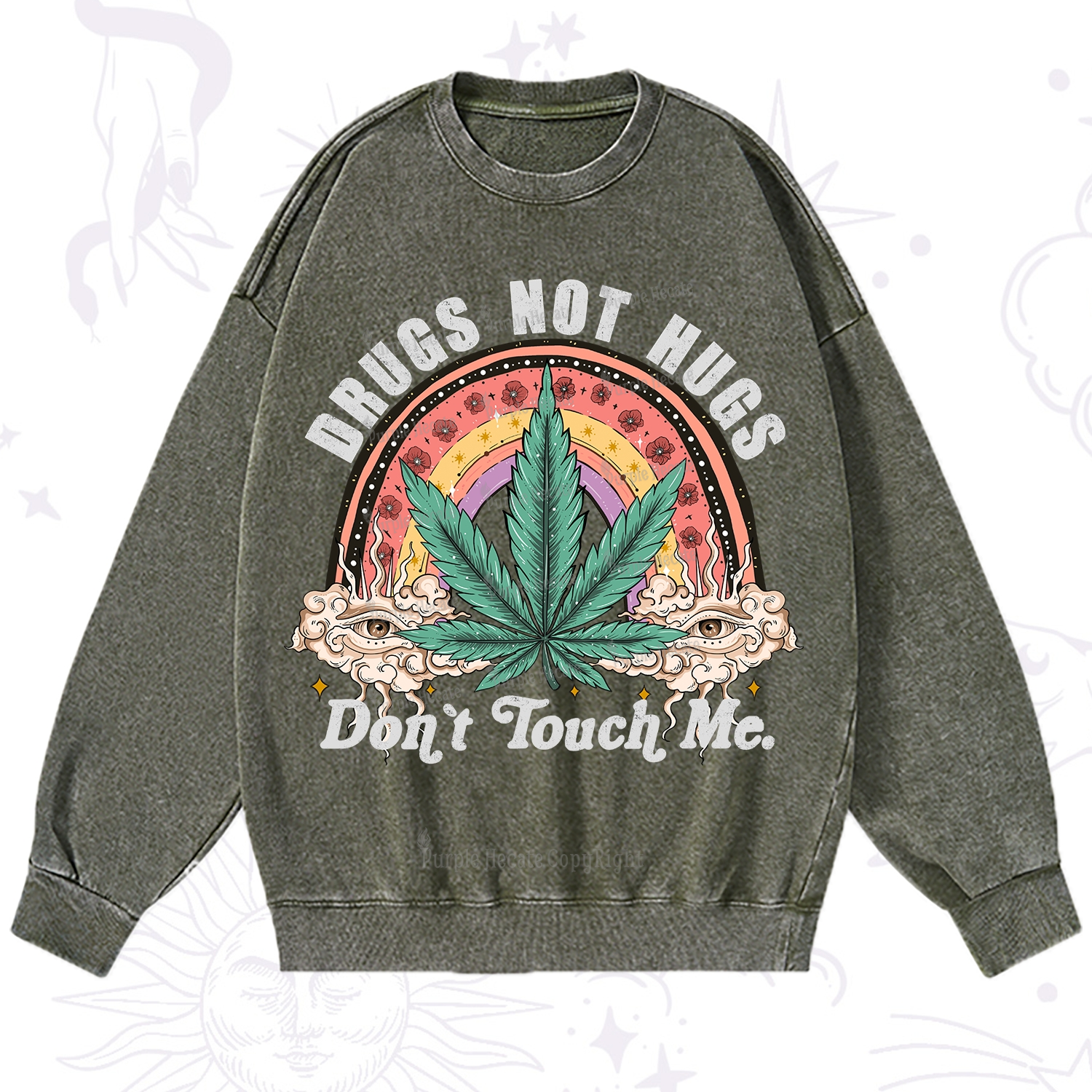 Purplehecate Drugs Not Hugs Washed Sweatshirt