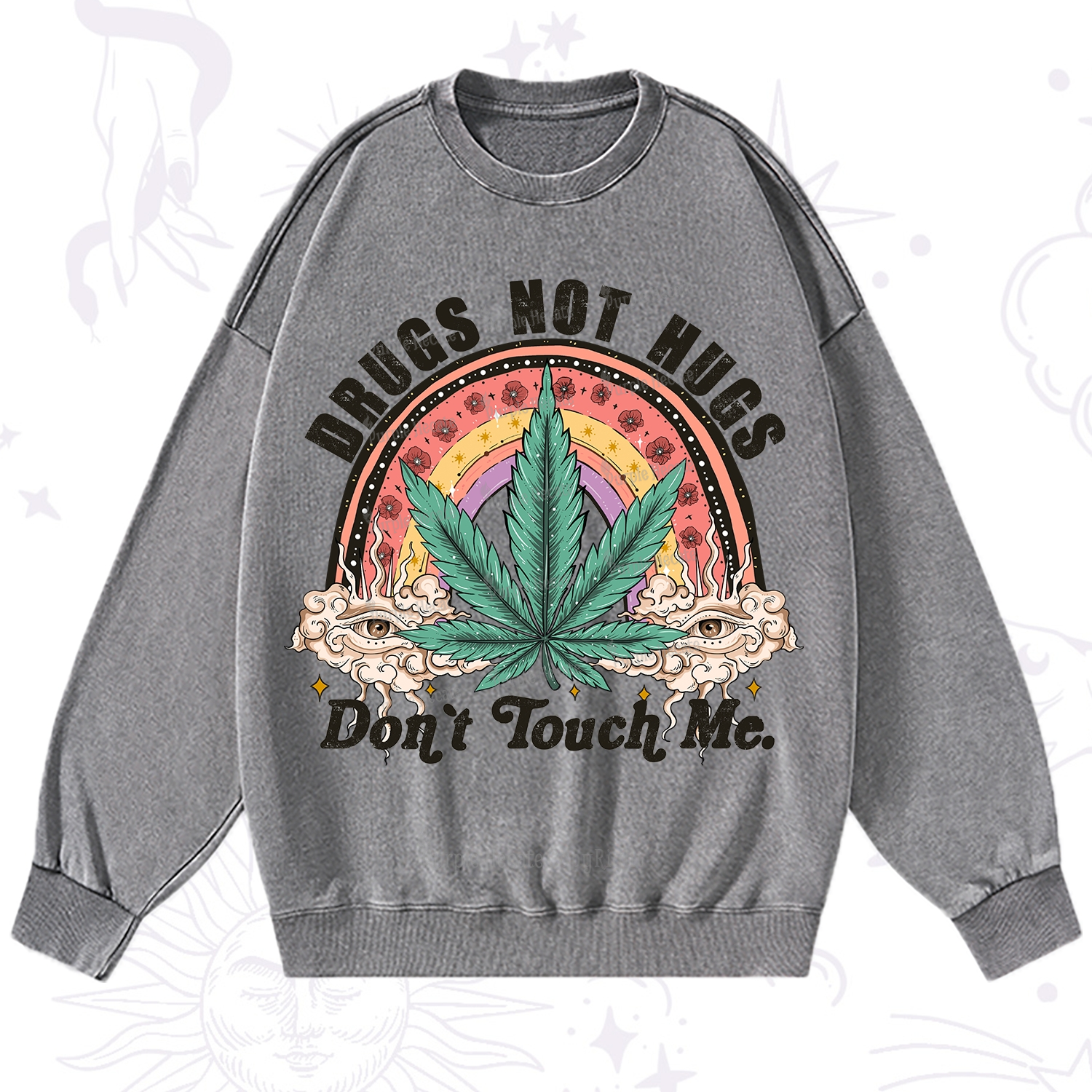 Purplehecate Drugs Not Hugs Washed Sweatshirt