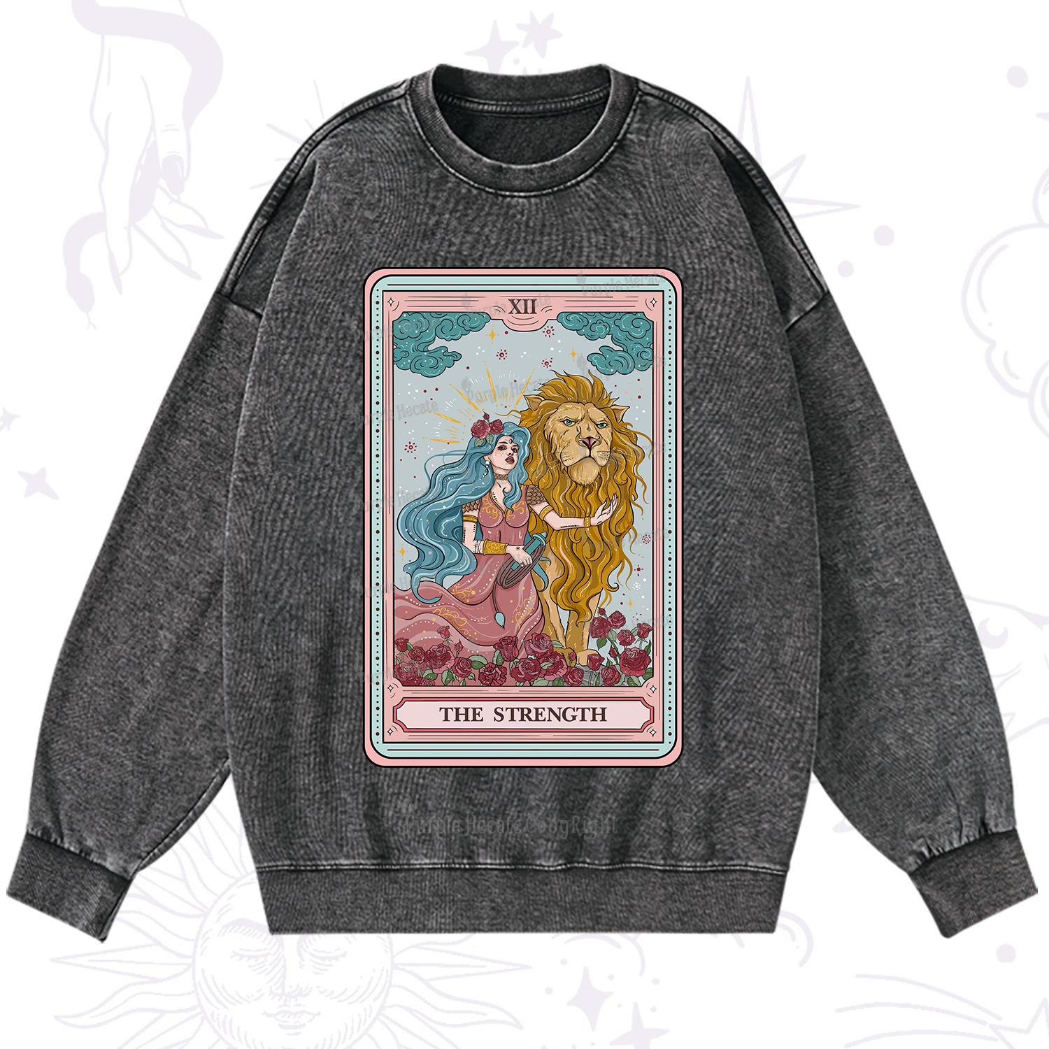 Purplehecate The Strength Tarot Washed Sweatshirt