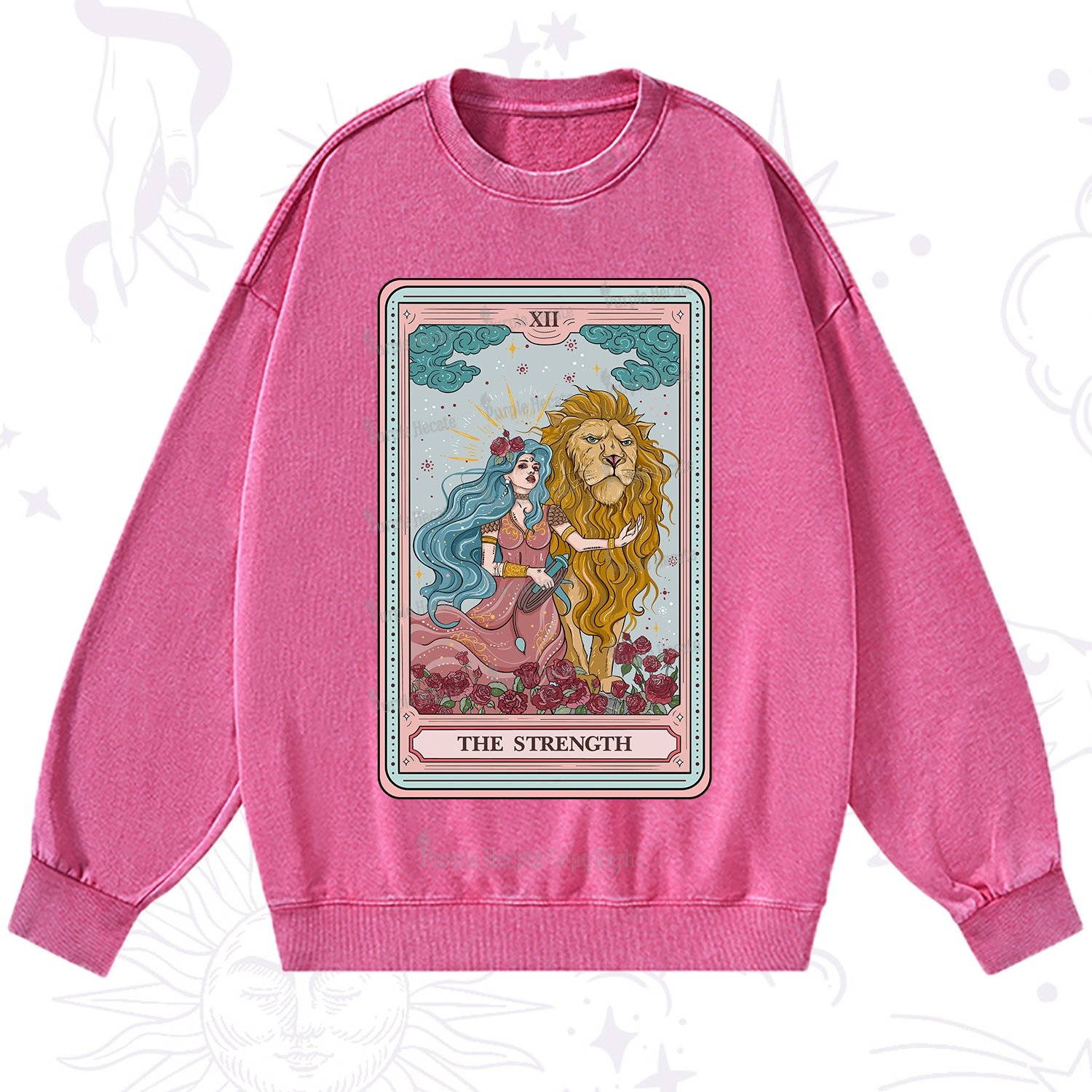 Purplehecate The Strength Tarot Washed Sweatshirt