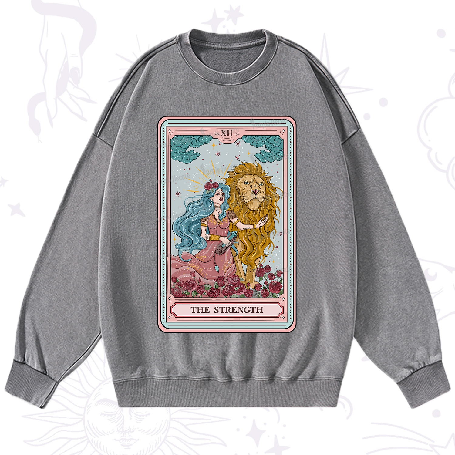 Purplehecate The Strength Tarot Washed Sweatshirt