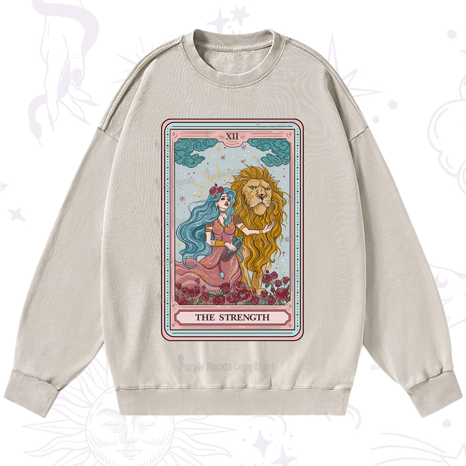 Purplehecate The Strength Tarot Washed Sweatshirt