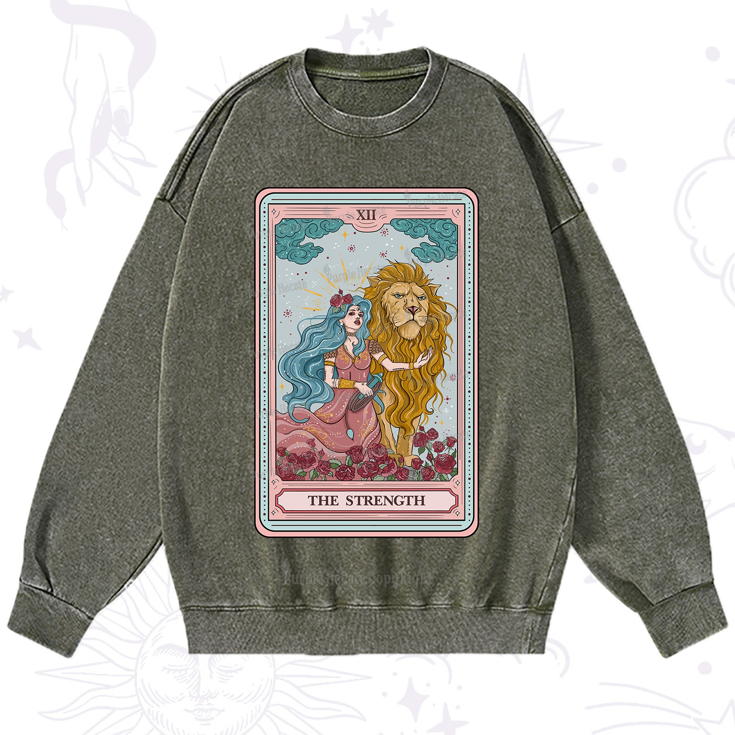 Purplehecate The Strength Tarot Washed Sweatshirt