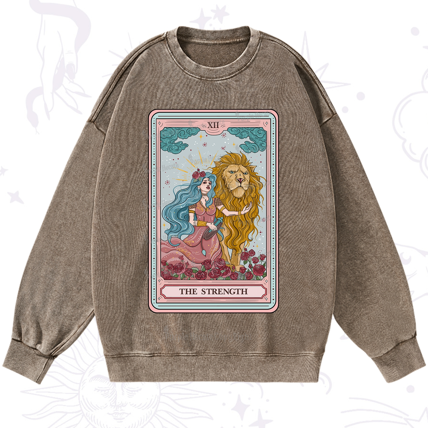 Purplehecate The Strength Tarot Washed Sweatshirt