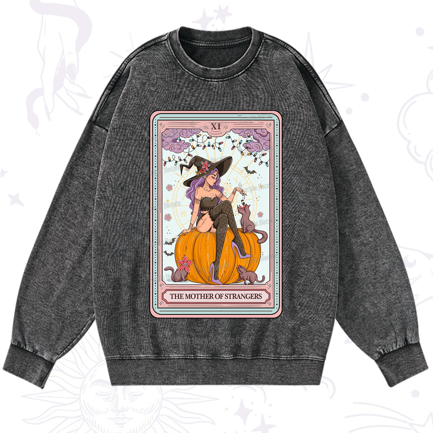 Purplehecate The Mother Of Strangers Tarot Washed Sweatshirt