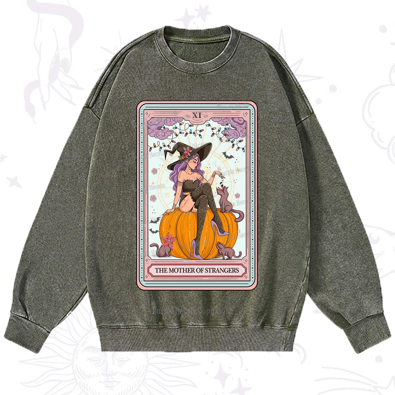 Purplehecate The Mother Of Strangers Tarot Washed Sweatshirt