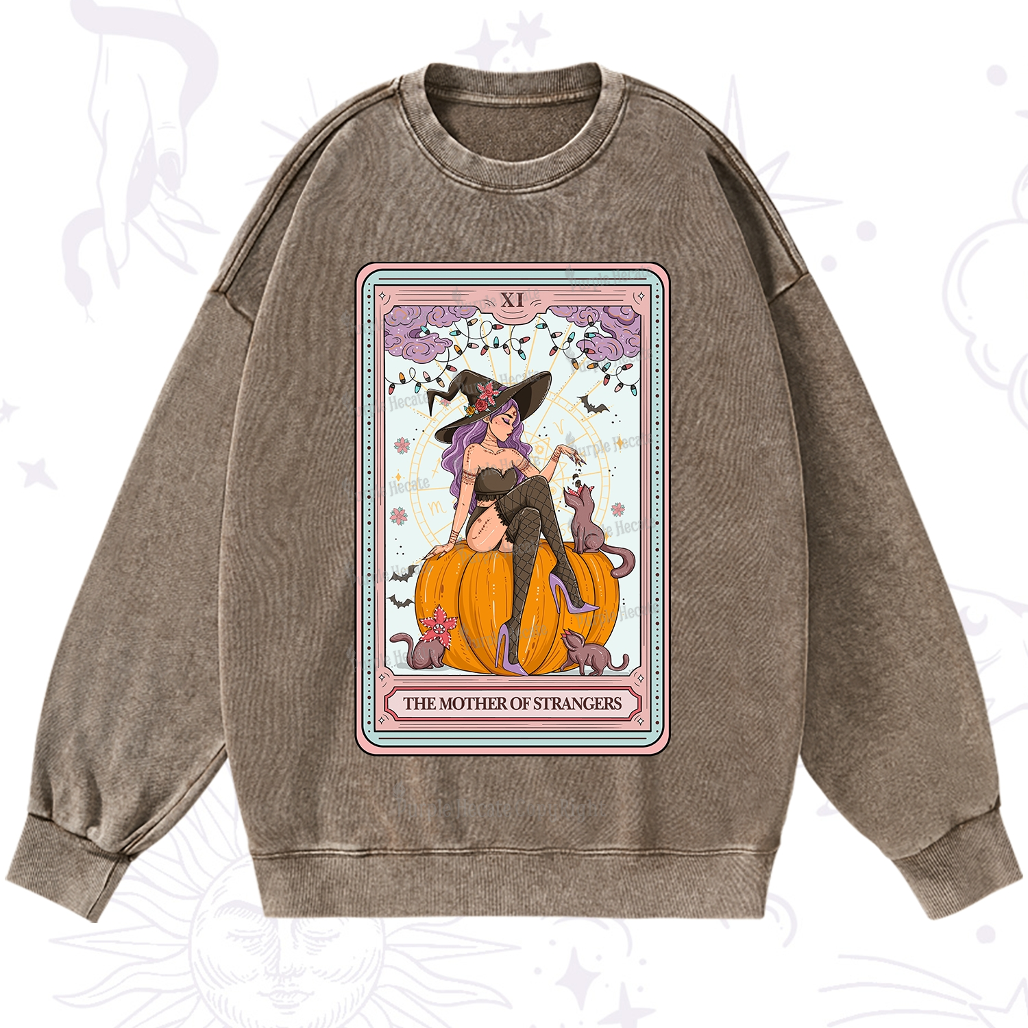 Purplehecate The Mother Of Strangers Tarot Washed Sweatshirt