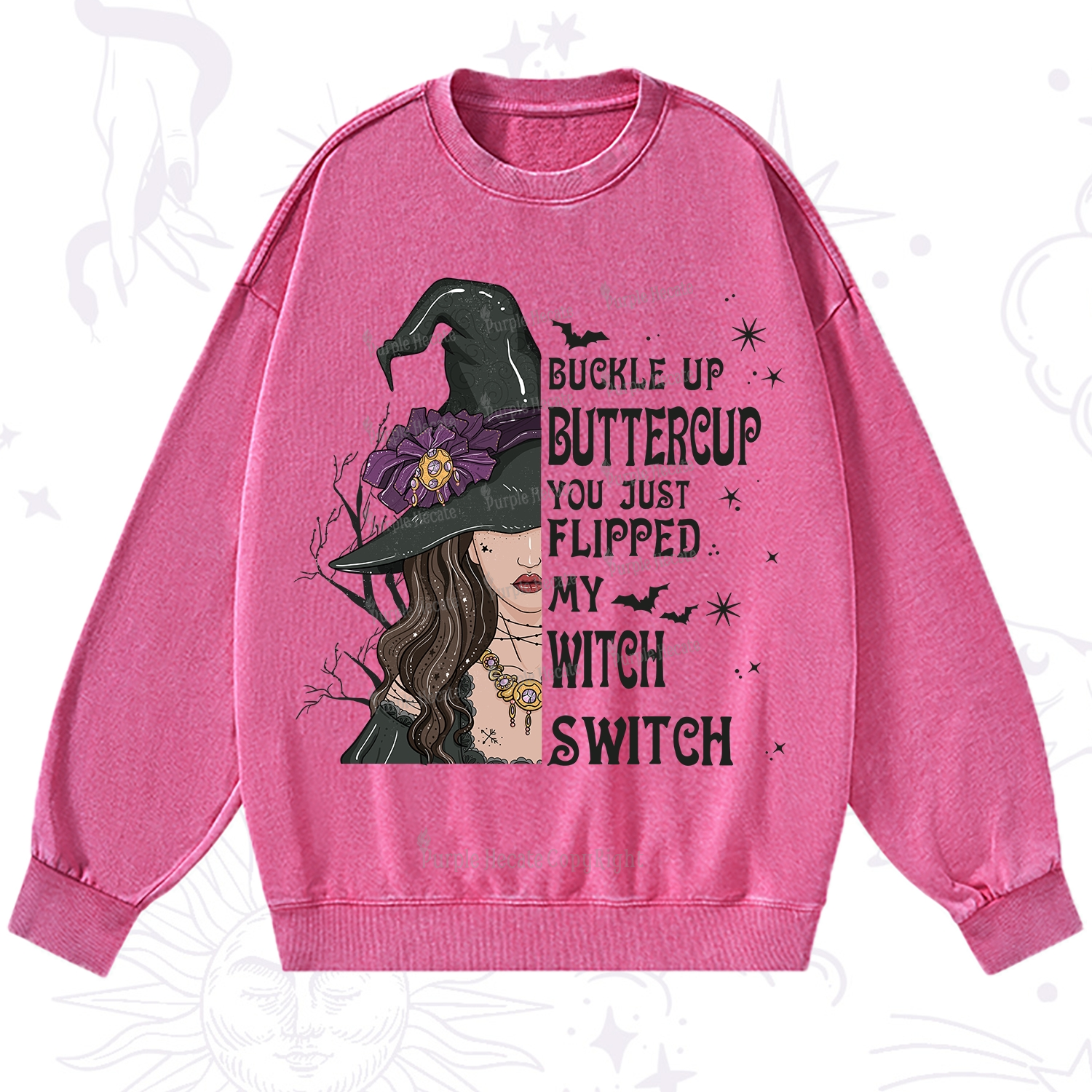 Purplehecate Buckle Up Buttercup You Just Flipped My Witch Switch Washed Sweatshirt