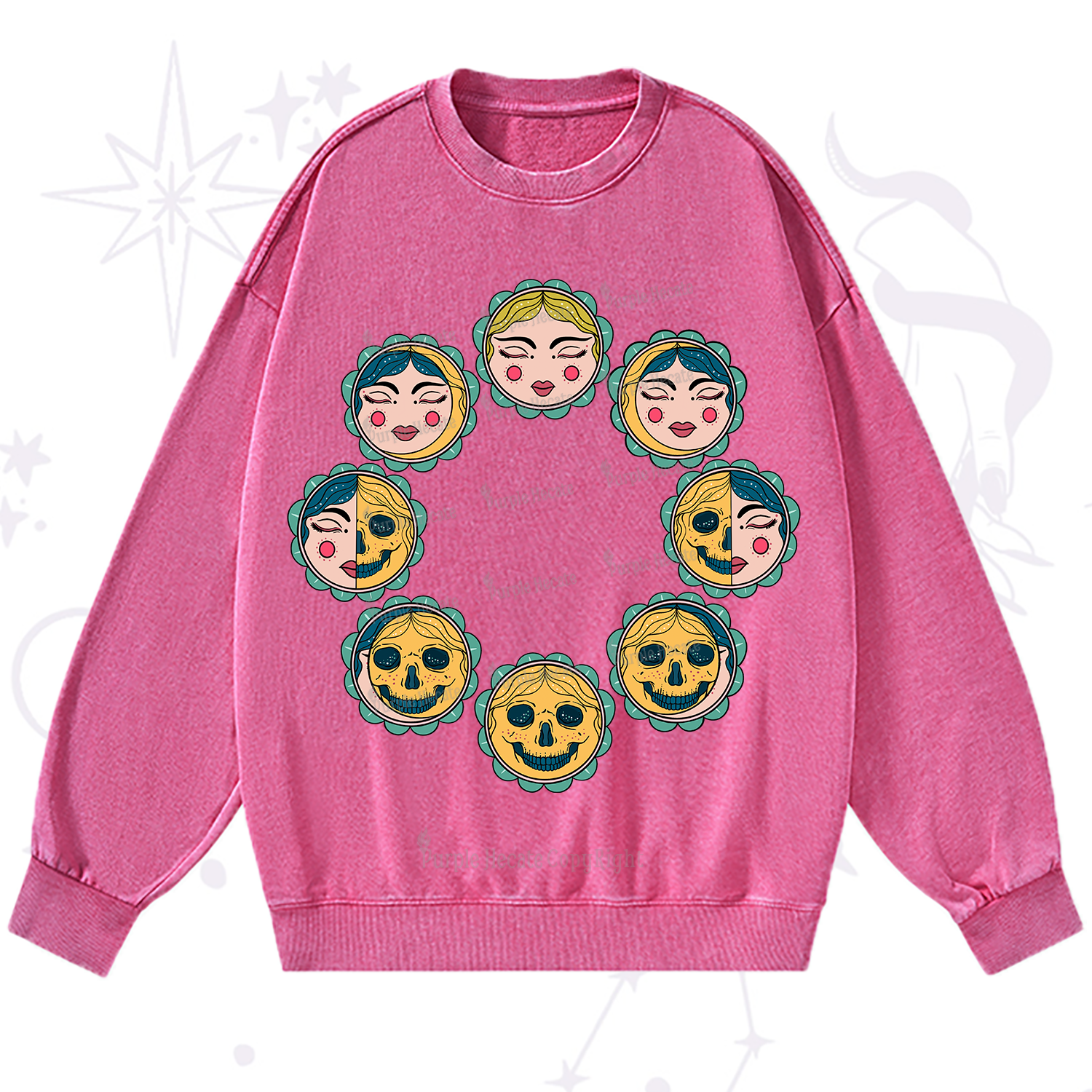 Purplehecate Lunar Skull Cycle Washed Sweatshirt
