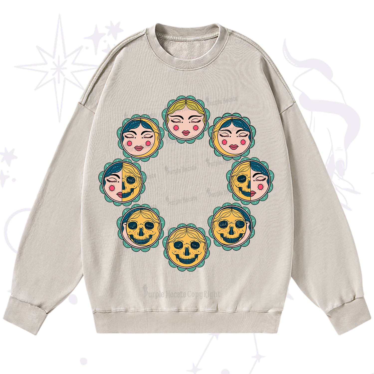 Purplehecate Lunar Skull Cycle Washed Sweatshirt