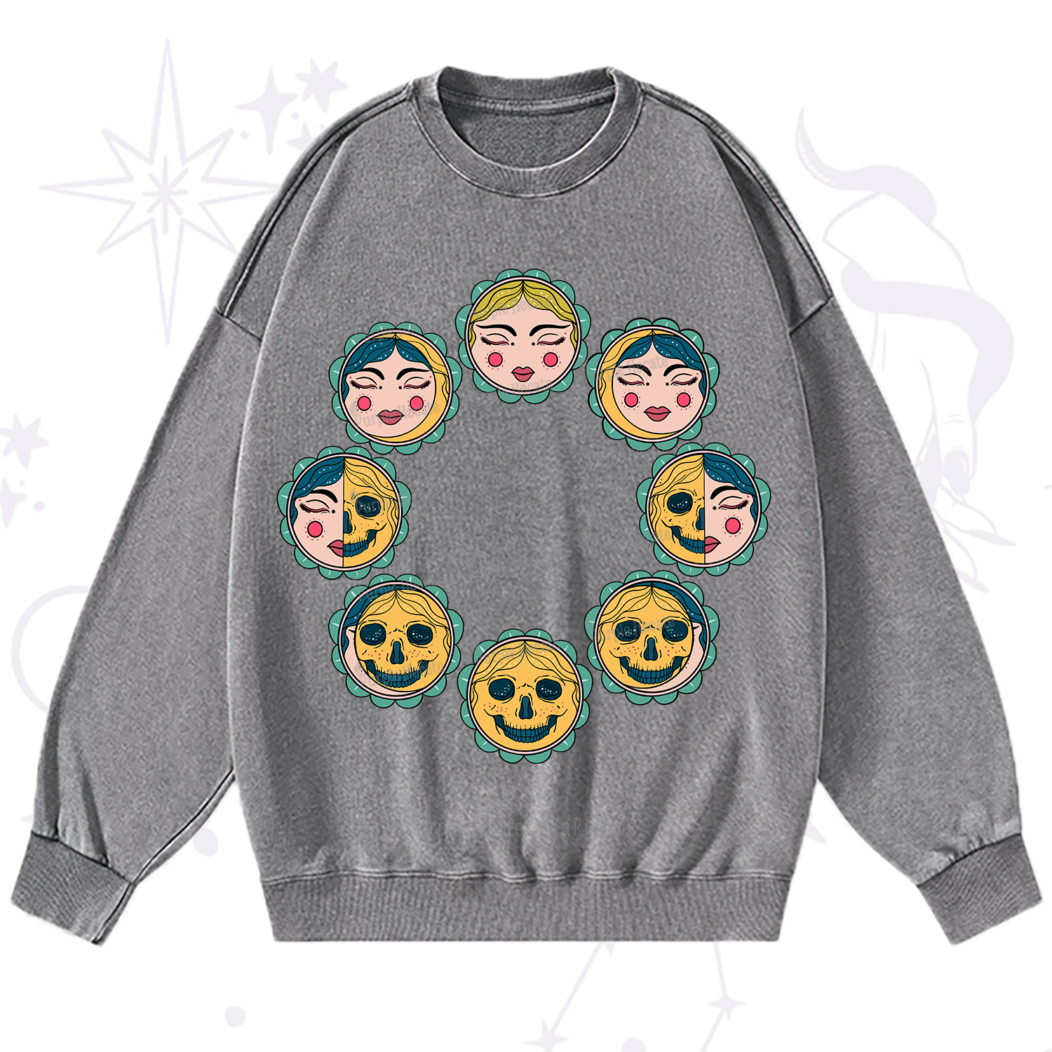 Purplehecate Lunar Skull Cycle Washed Sweatshirt