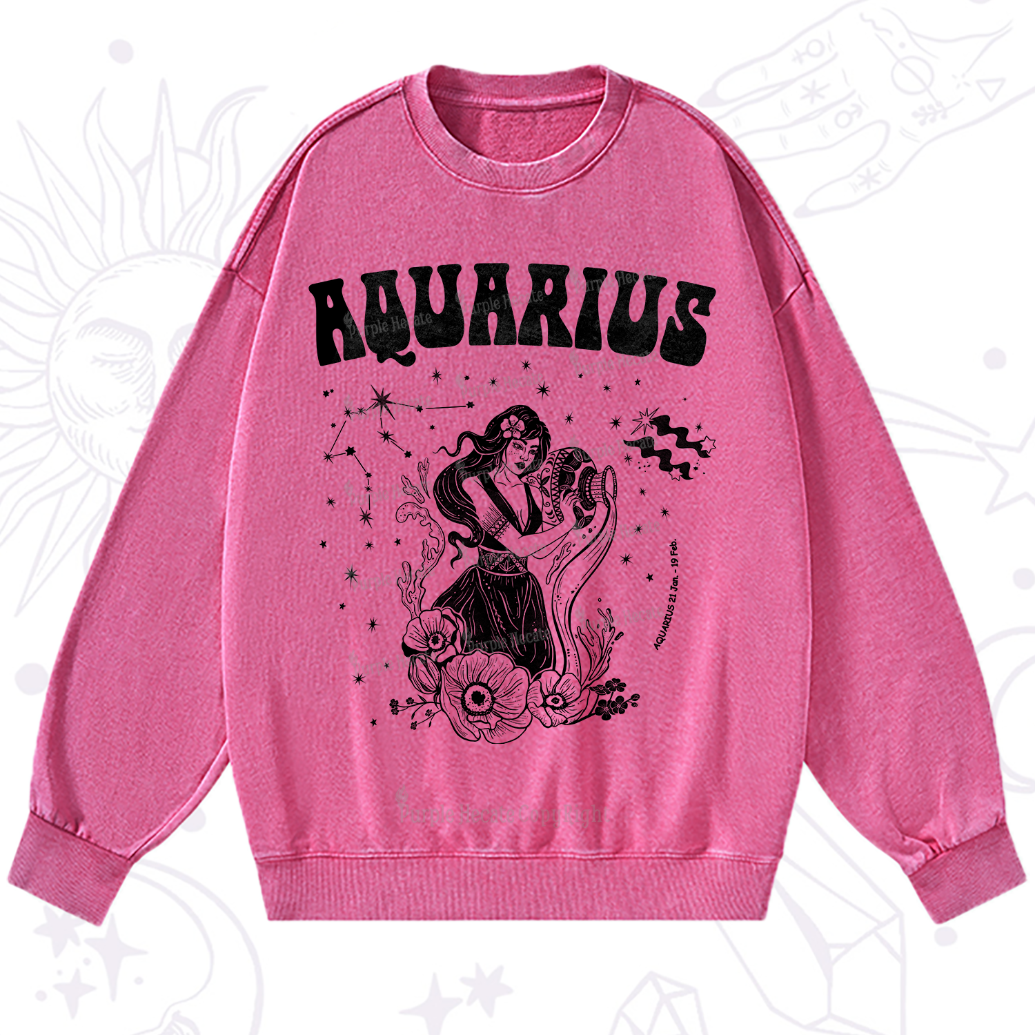 Purplehecate Aquarius Zodiac Glyphs Washed Sweatshirt