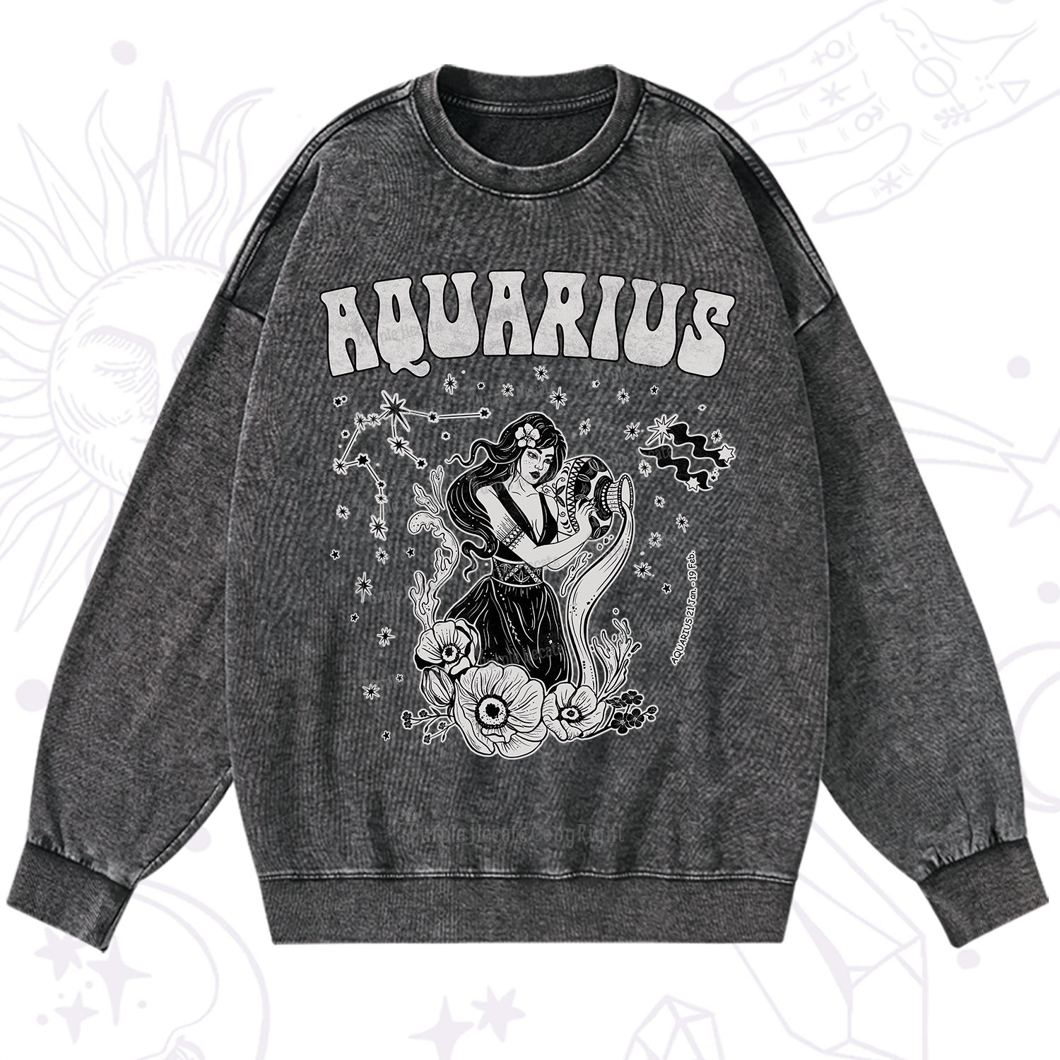 Purplehecate Aquarius Zodiac Glyphs Washed Sweatshirt