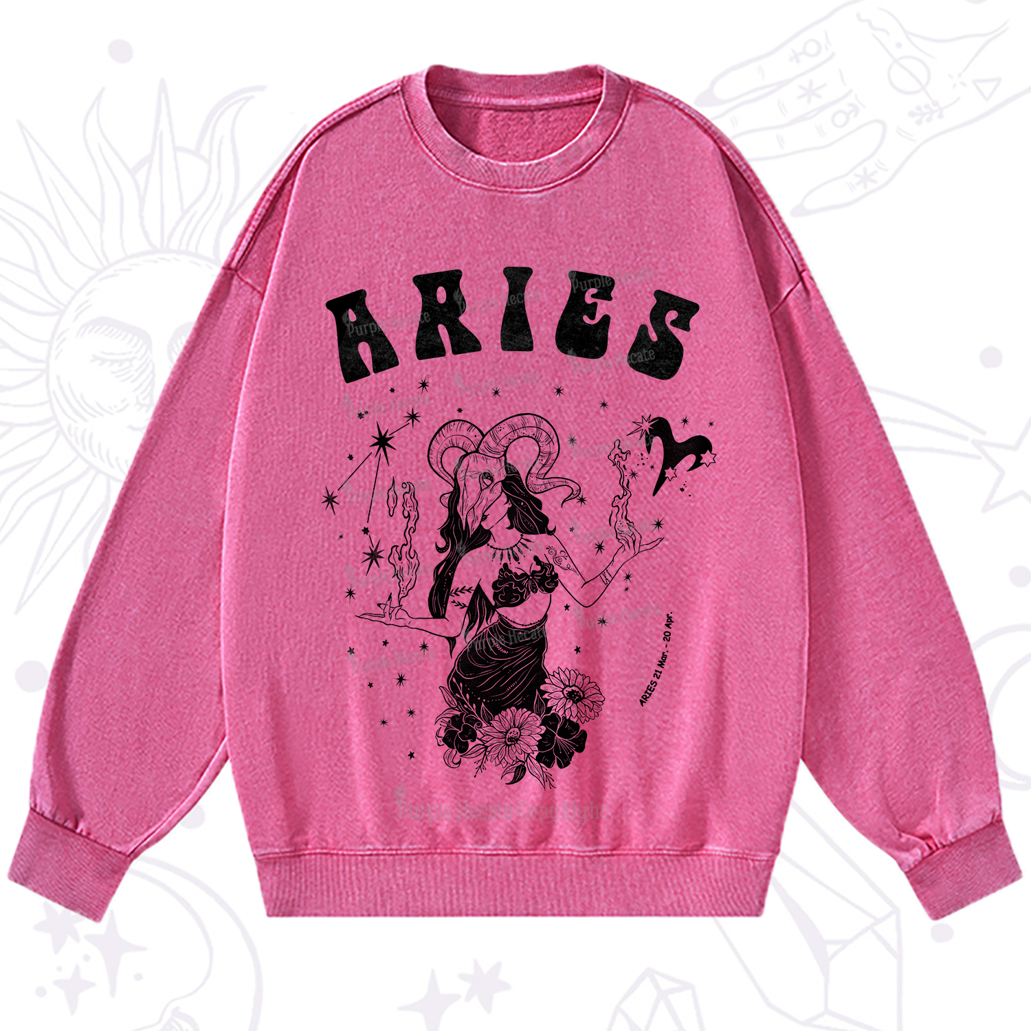 Purplehecate Aries Zodiac Glyphs Washed Sweatshirt