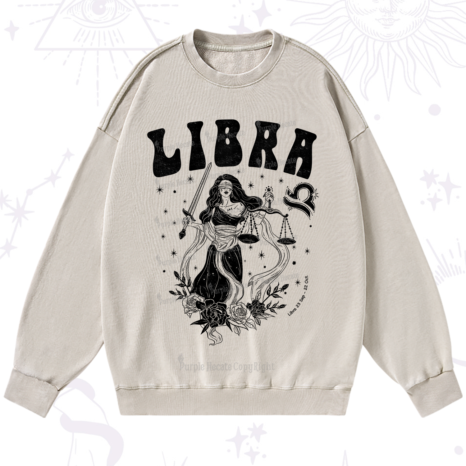 Purplehecate Libra Zodiac Glyphs Washed Sweatshirt
