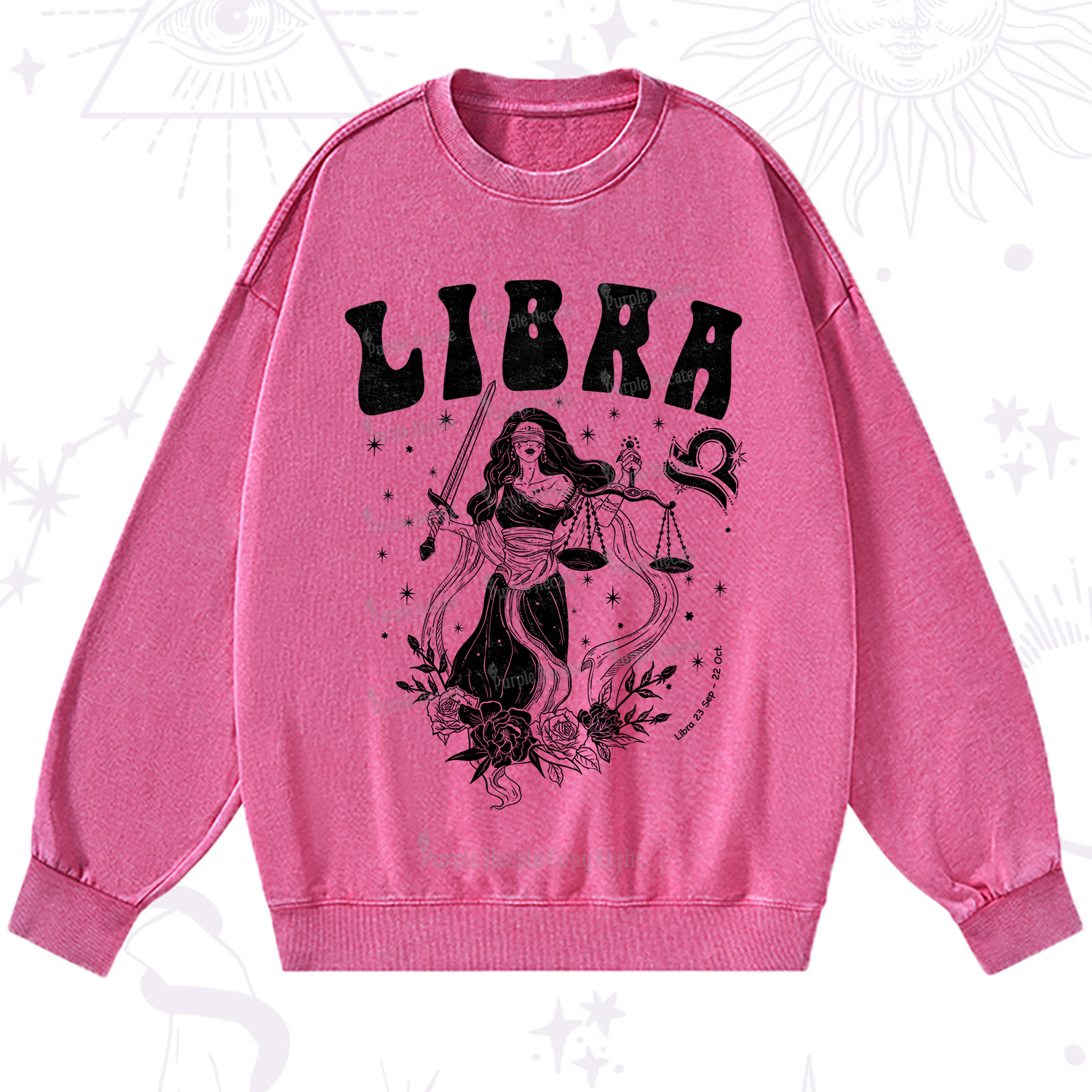Purplehecate Libra Zodiac Glyphs Washed Sweatshirt