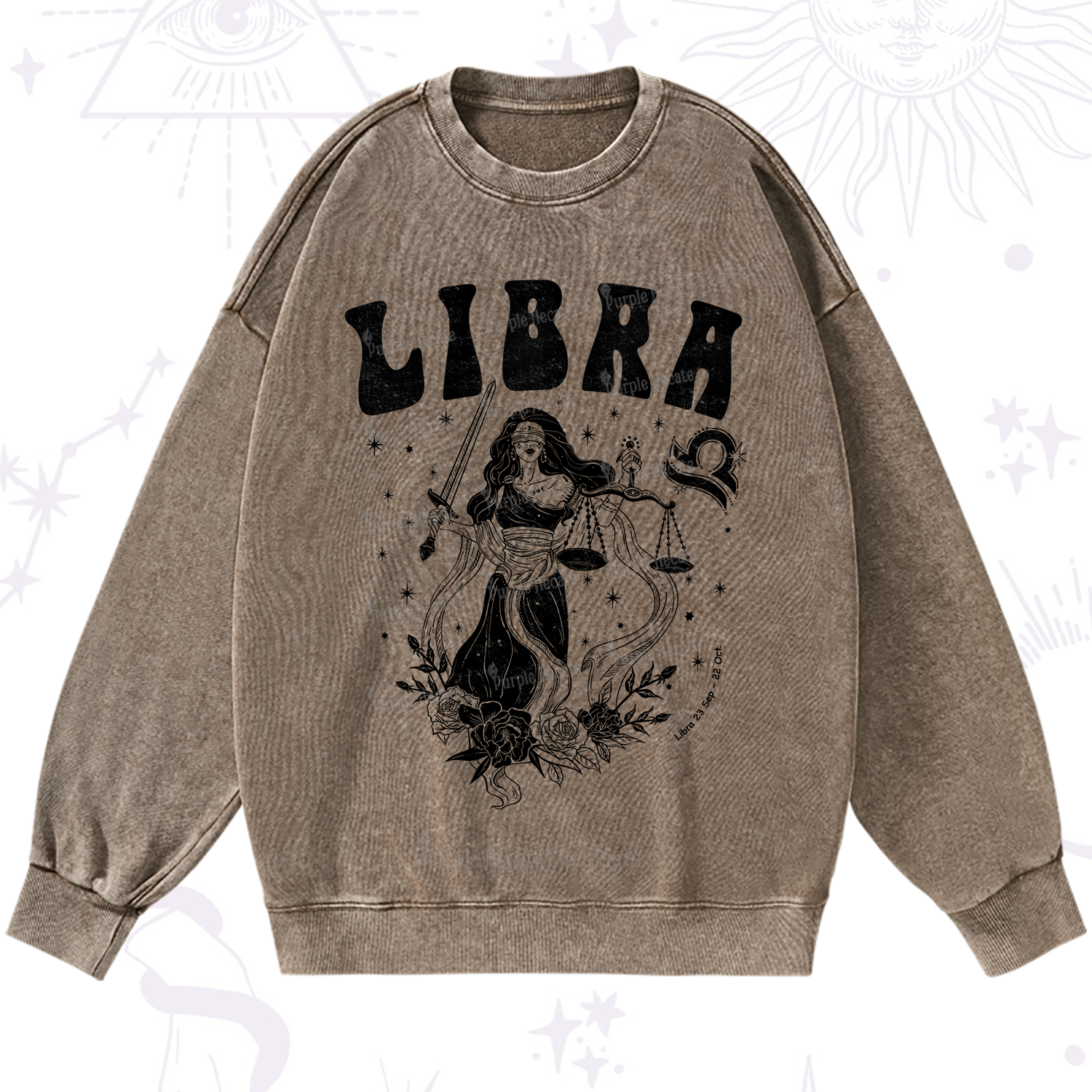 Purplehecate Libra Zodiac Glyphs Washed Sweatshirt